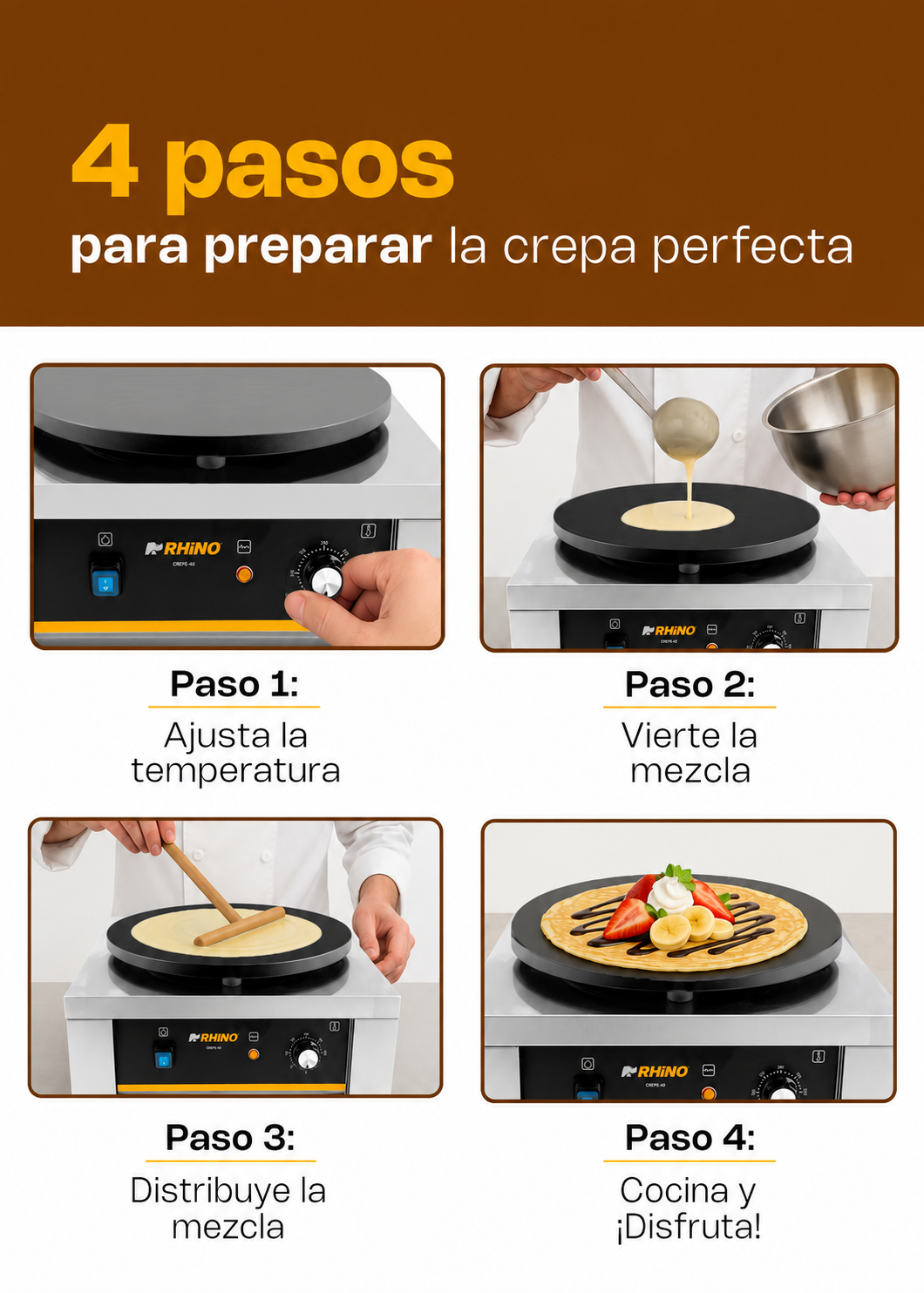 Crepera eléctrica profesional de acero inoxidable 2000 W Ø 40 cm. Temperatura máxima 290°. Rhino CREPE-40 — imagen de producto