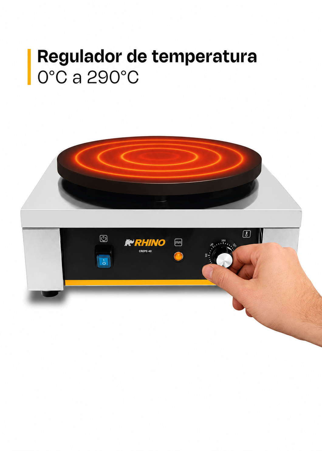 Crepera eléctrica profesional de acero inoxidable 2000 W Ø 40 cm. Temperatura máxima 290°. Rhino CREPE-40 — imagen de producto
