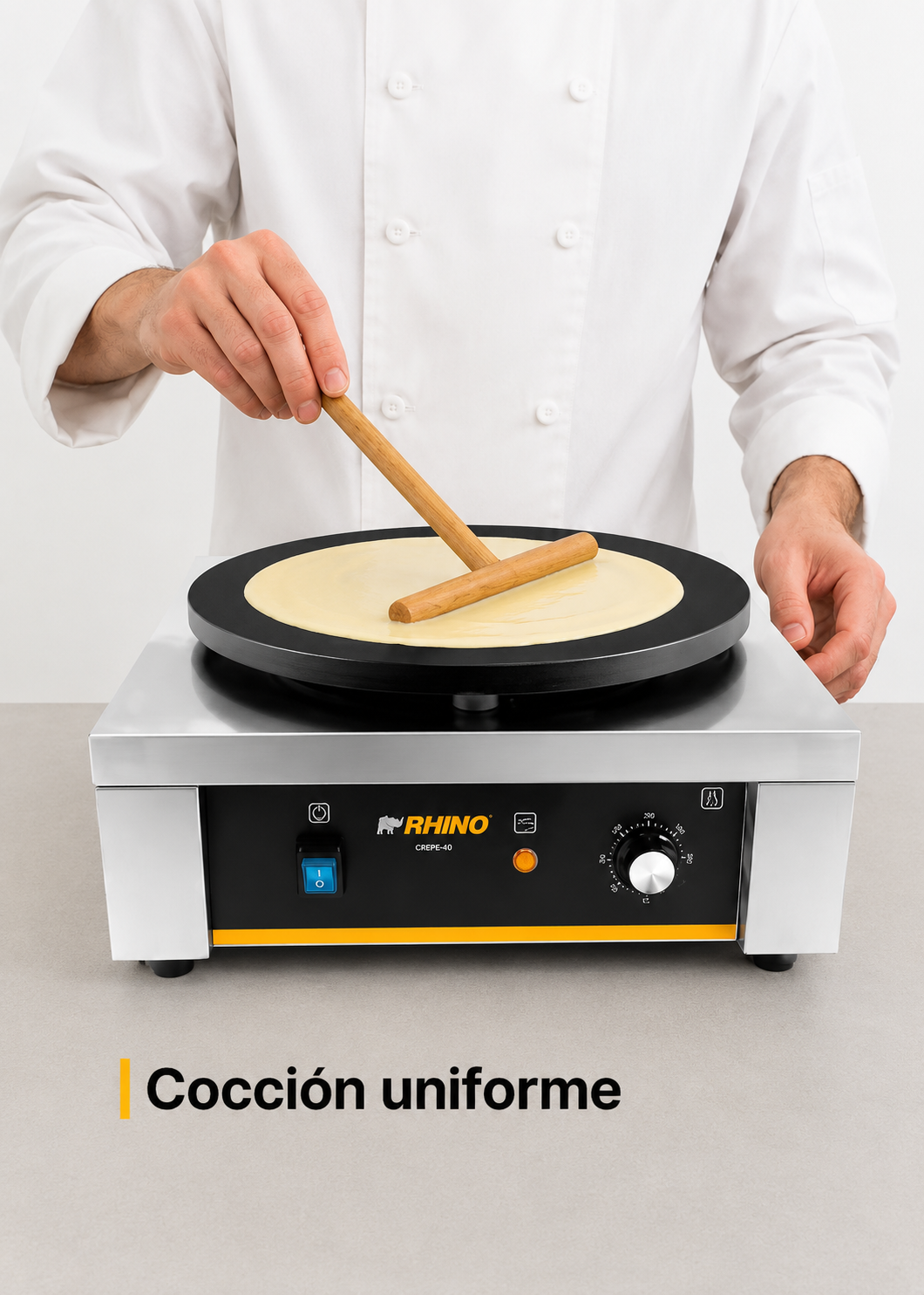 Crepera eléctrica profesional de acero inoxidable 2000 W Ø 40 cm. Temperatura máxima 290°. Rhino CREPE-40 — imagen de producto