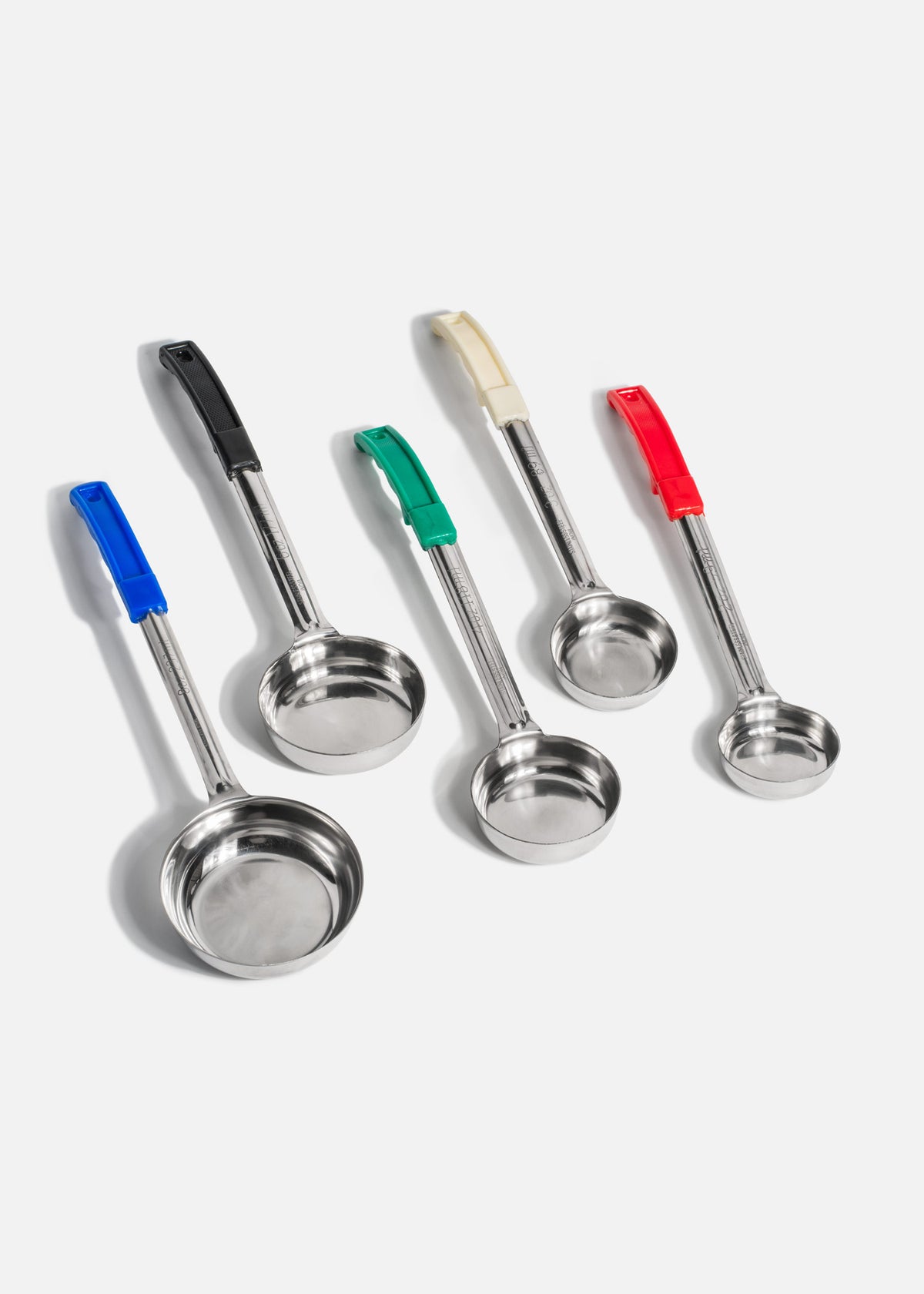 Cuchara medidora para servir de acero inoxidable plata reforzada 2, 3, 4, 6 y 8 oz — imagen de producto