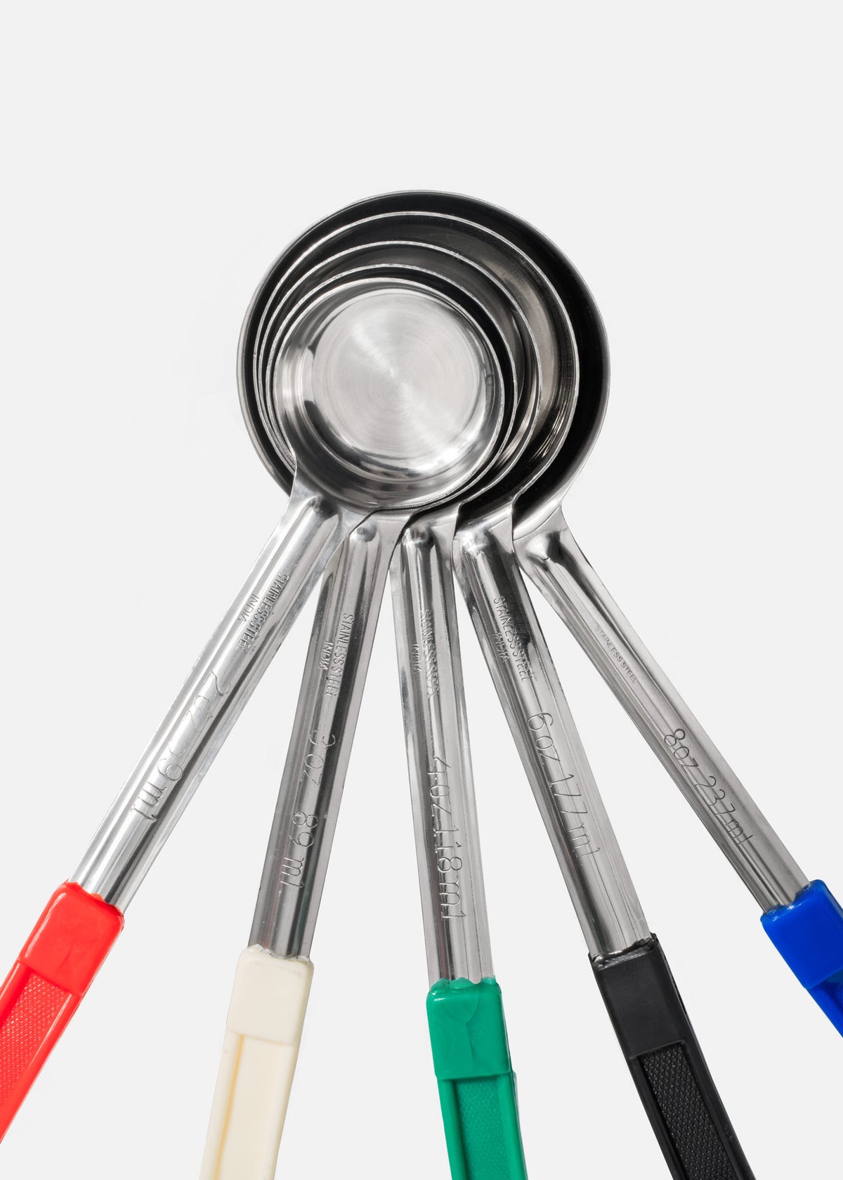 Cuchara medidora para servir de acero inoxidable plata reforzada 2, 3, 4, 6 y 8 oz — imagen de producto