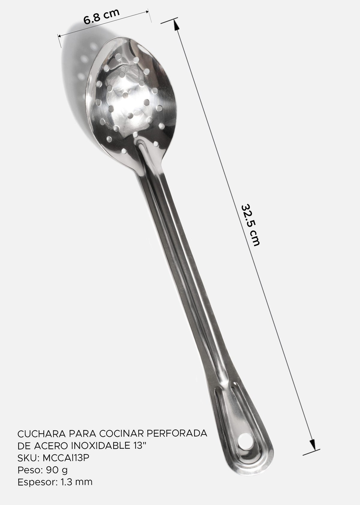 Cuchara de servicio perforada coladora para cocina de acero inoxidable plata profesional de 13" — imagen de producto