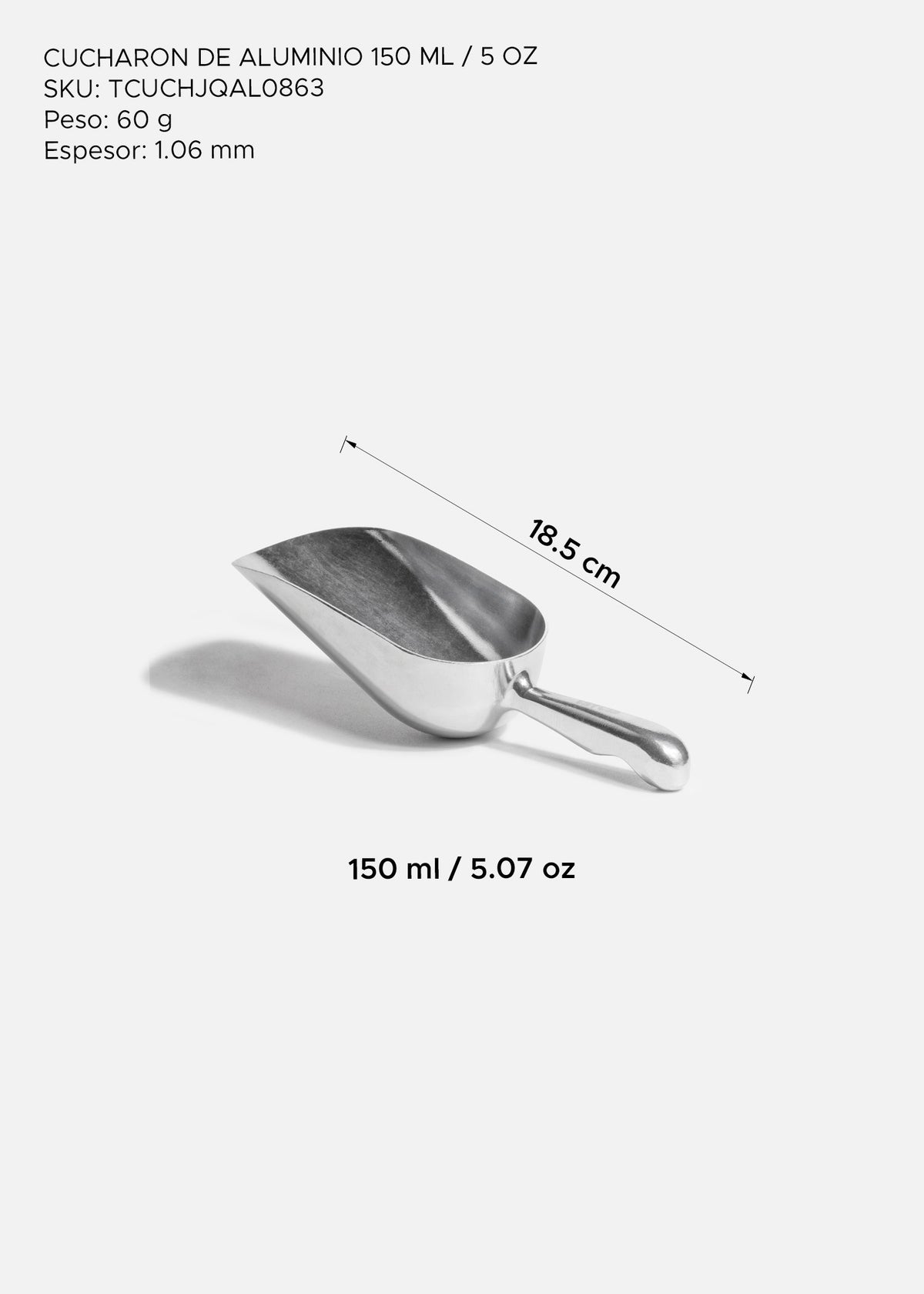 Cuchara utilitaria de aluminio plata porcionador profesional para cocina y servicio 150 ml / 5 oz — imagen de producto