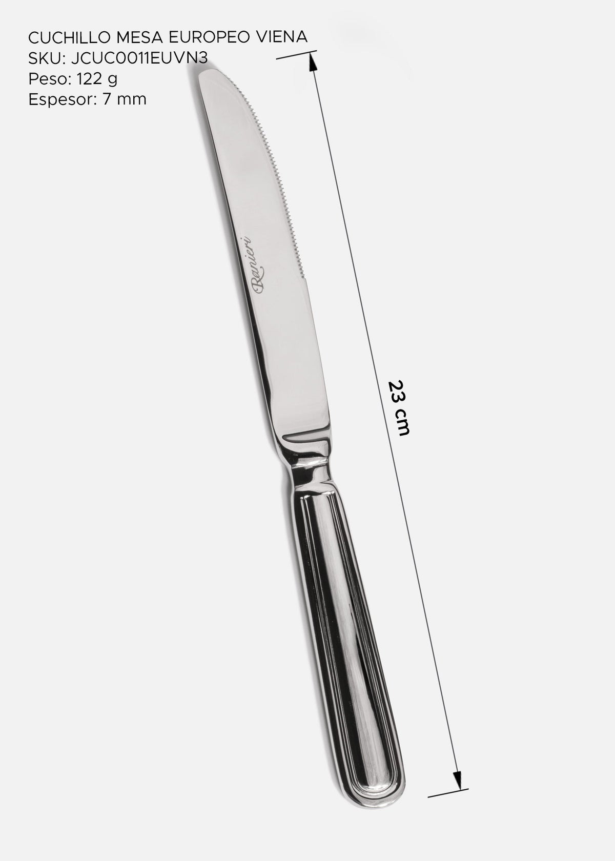 Cuchillo de mesa de acero inoxidable 18/10 plata para restaurante, hotel y uso profesional Europeo Viena 23 cm (9") — imagen de producto