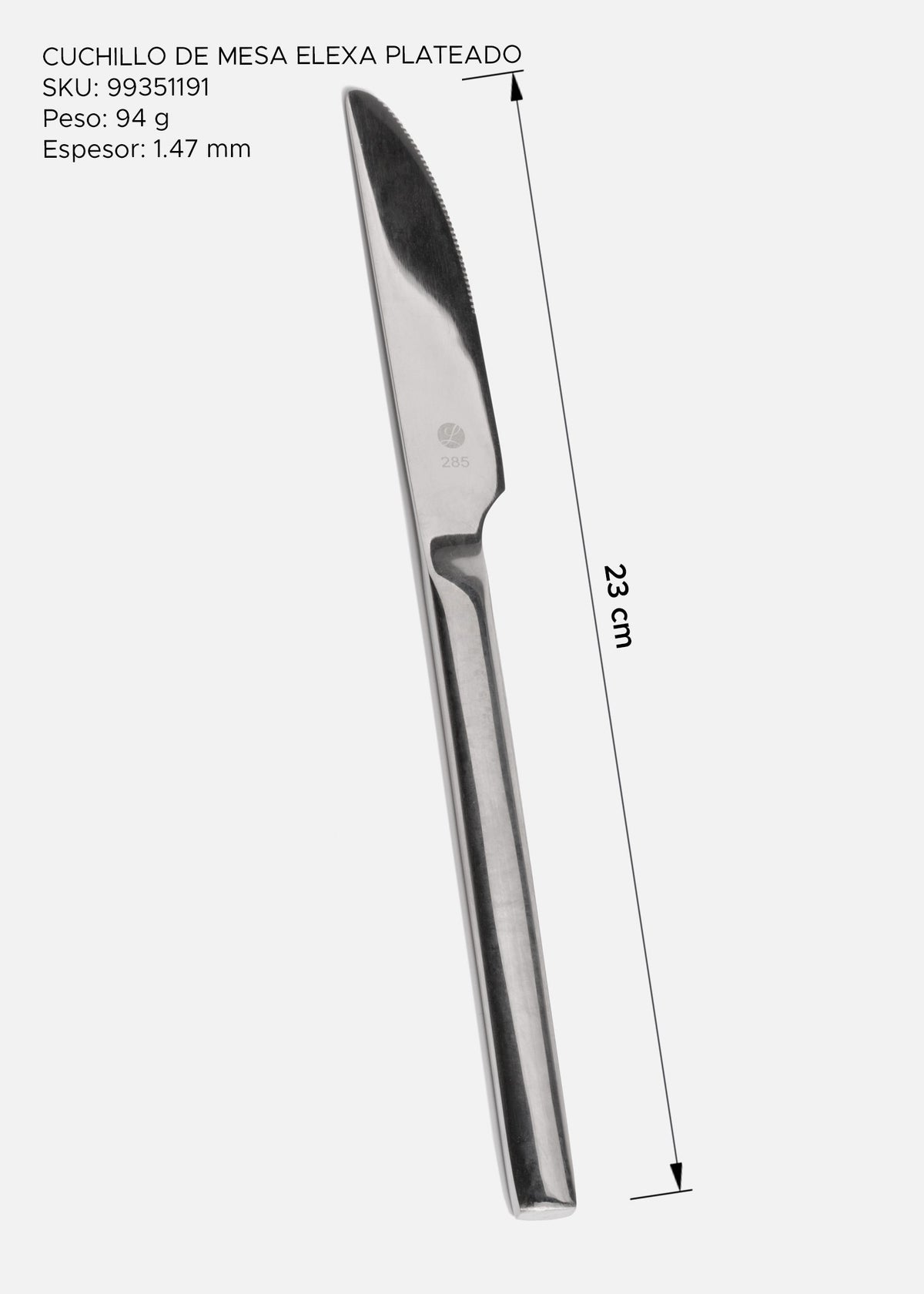 Cuchillo de mesa plata de acero inoxidable 18/0 para restaurantes y eventos Elexa 23 cm (9") — imagen de producto