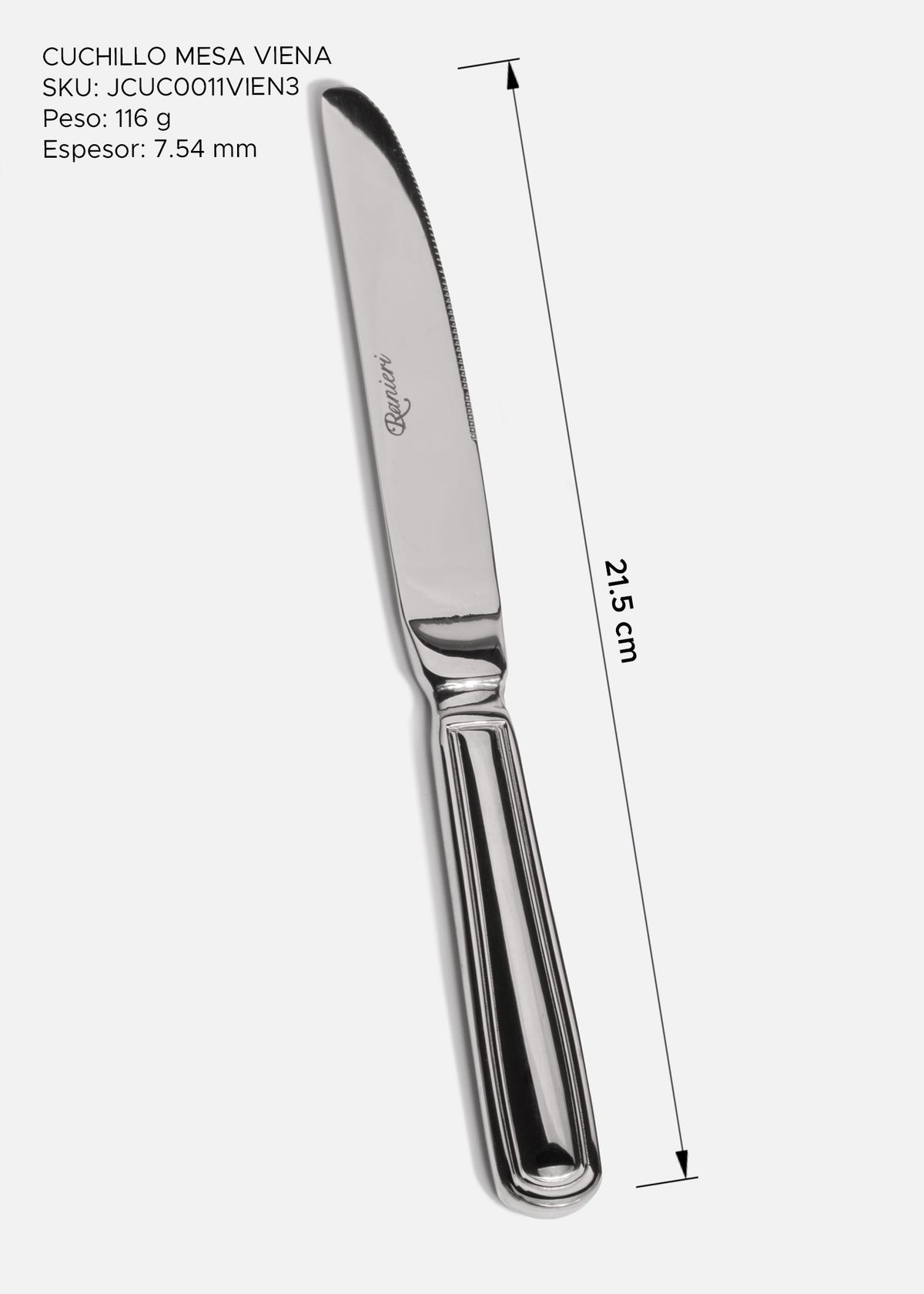 Cuchillo de mesa de acero inoxidable 18/10 plata para restaurante, hotel y uso profesional Viena 21.5 cm (8") — imagen de producto