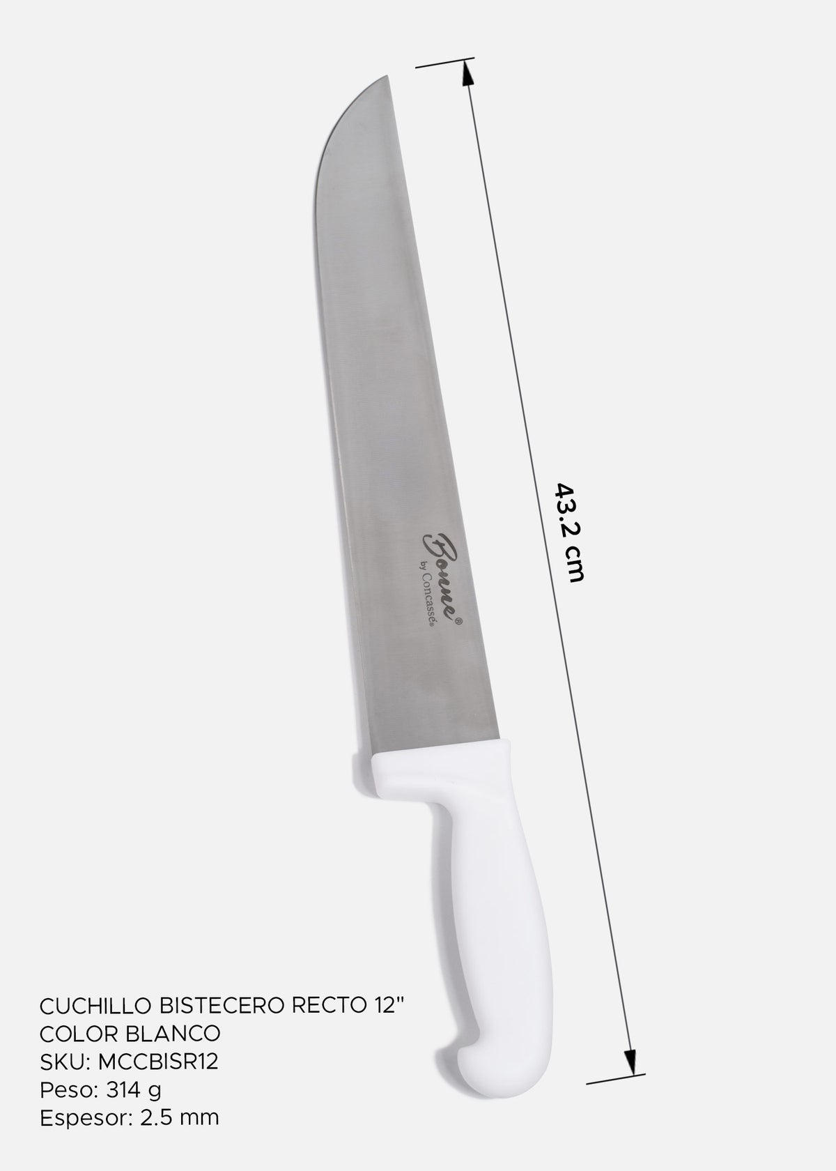 Cuchillo bistecero recto profesional de acero inoxidable uso rudo 12" — imagen de producto