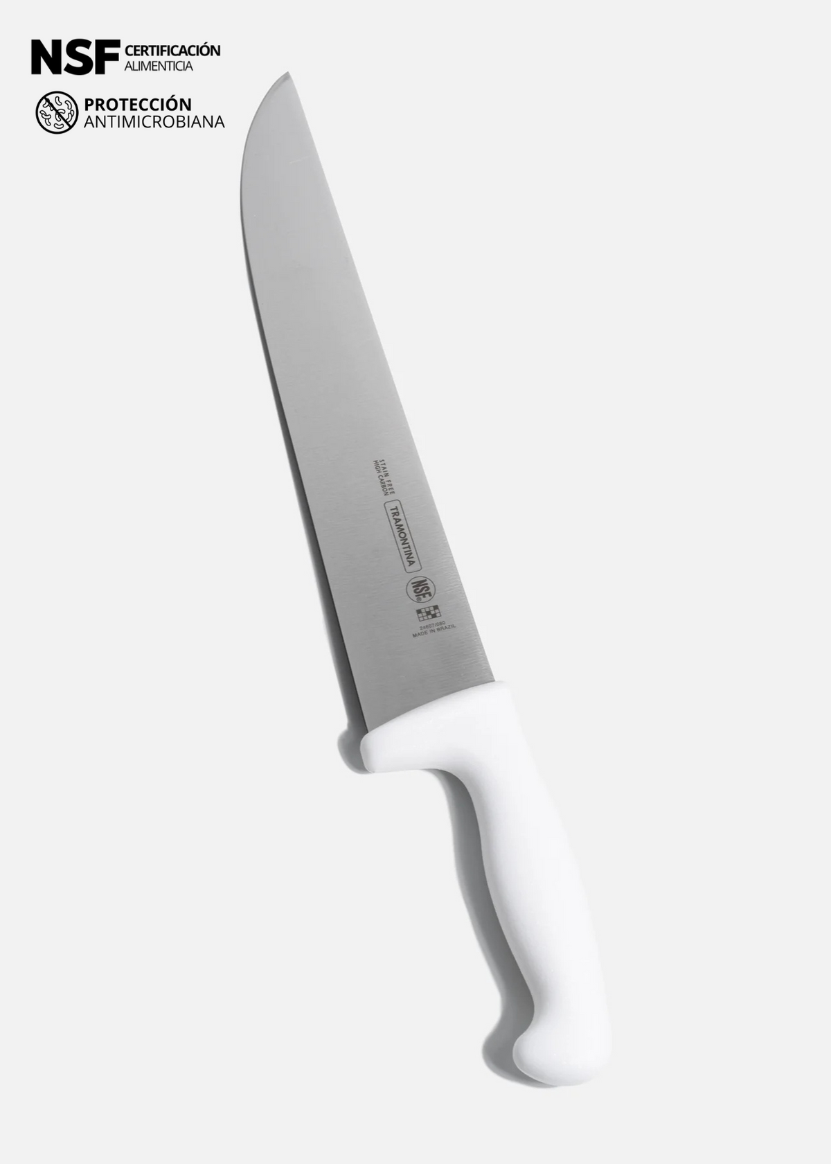 Cuchillo para chef de acero inoxidable blanco Tramontina NSF y protección antimicrobiana 10". Profesional — imagen de producto