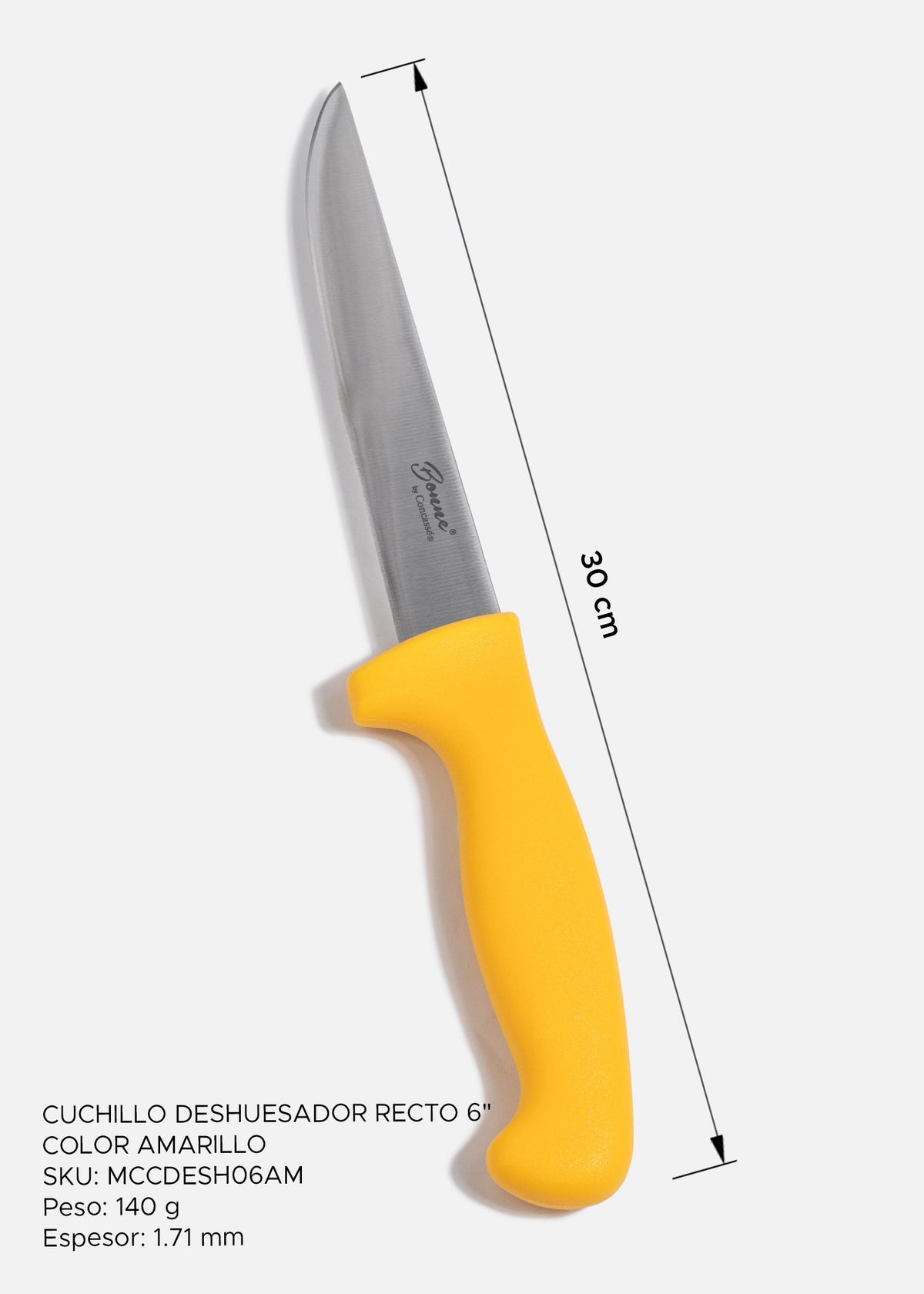 Cuchillo para deshuesar recto profesional de acero inoxidable con mango antideslizante rojo, verde, blanco, negro, amarillo y azul  6". Premium — imagen de producto