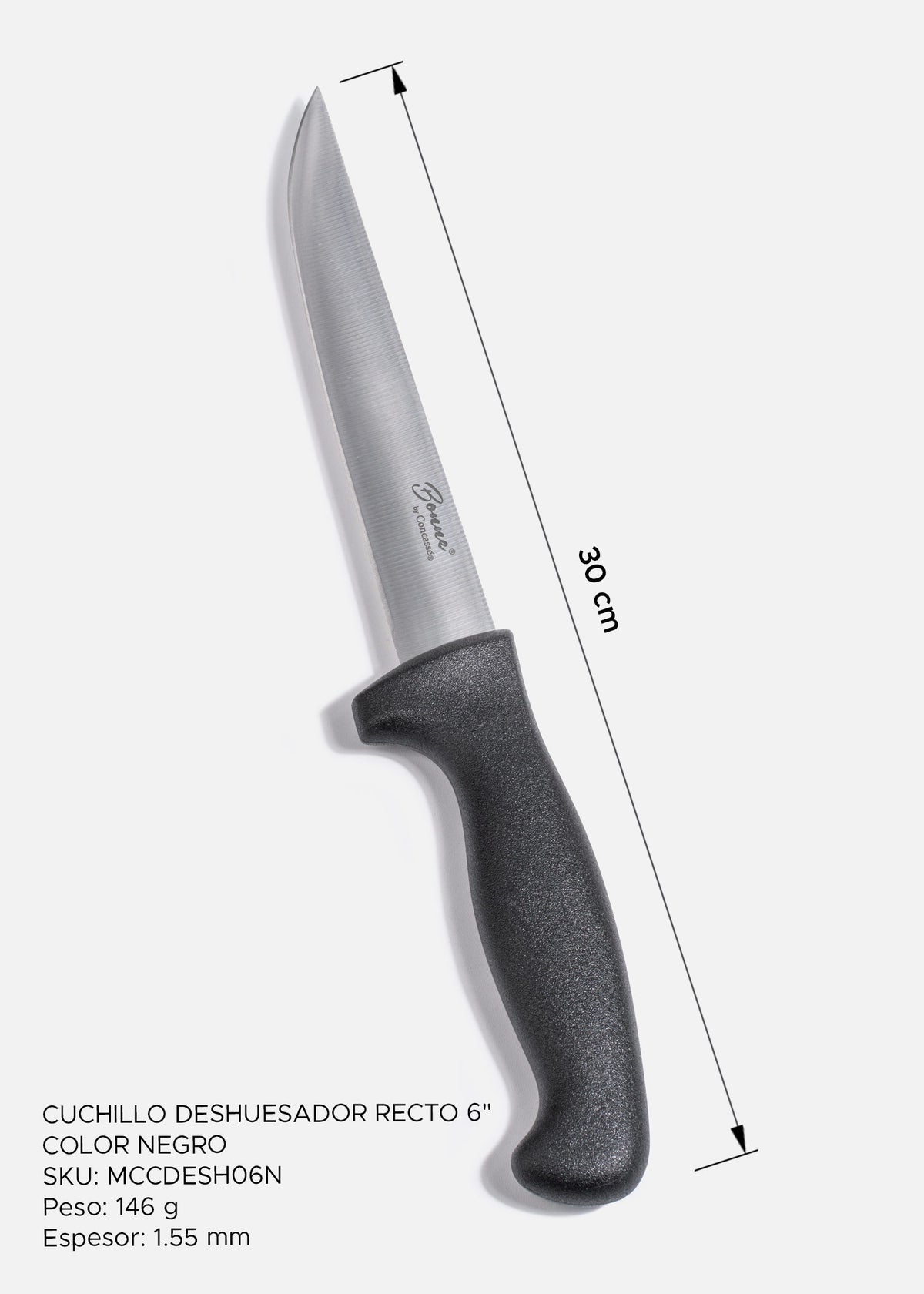 Cuchillo para deshuesar recto profesional de acero inoxidable con mango antideslizante rojo, verde, blanco, negro, amarillo y azul  6". Premium — imagen de producto