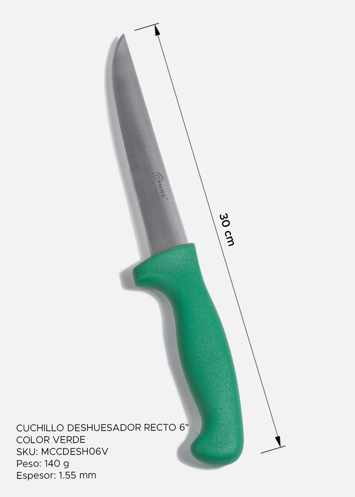 Cuchillo para deshuesar recto profesional de acero inoxidable con mango antideslizante rojo, verde, blanco, negro, amarillo y azul  6". Premium — imagen de producto