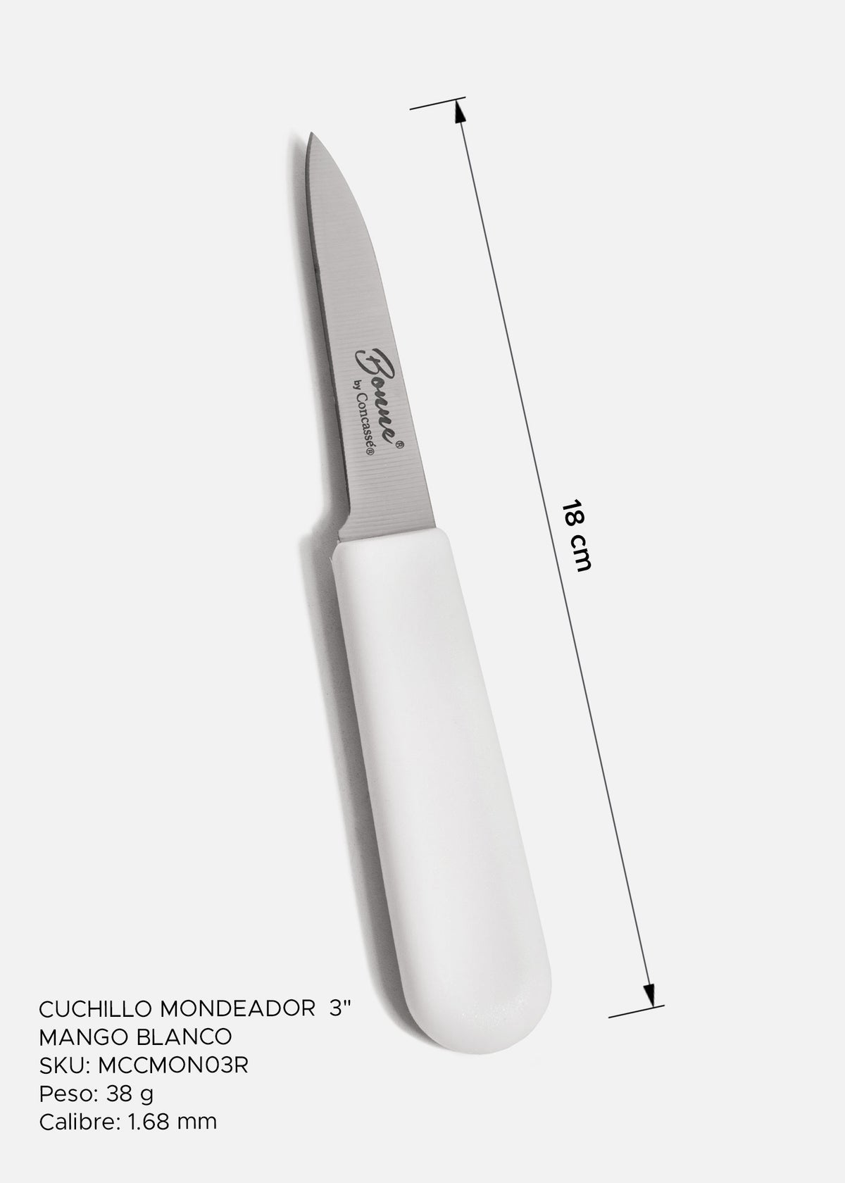 Cuchillo mondador profesional de acero inoxidable plata con mango blanco para cocina 3" — imagen de producto