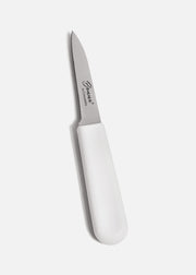 Cuchillo mondador profesional de acero inoxidable plata con mango blanco para cocina 3" — imagen de producto
