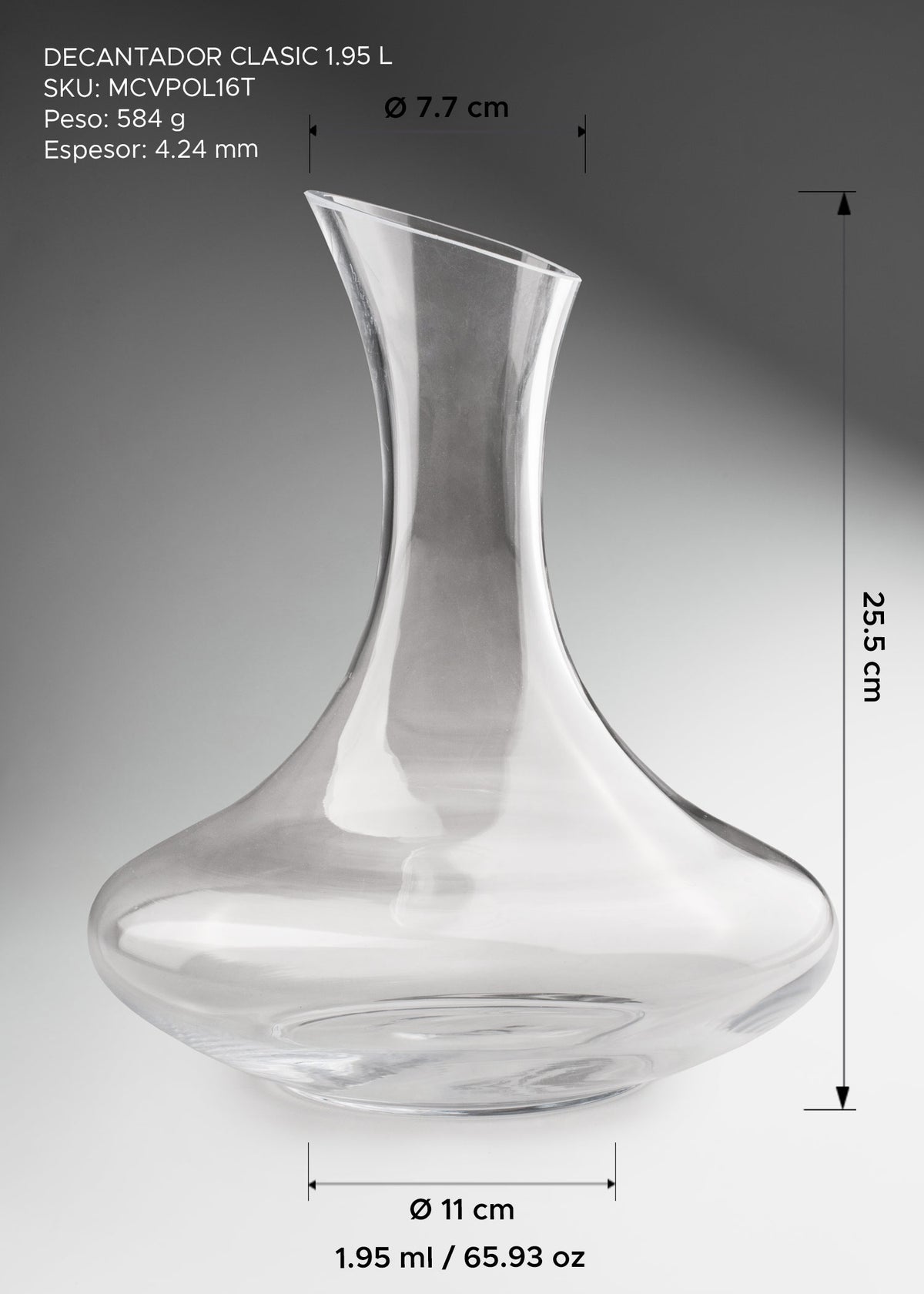 Decantador para vino de vidrio transparente Classic 1.95 L — imagen de producto