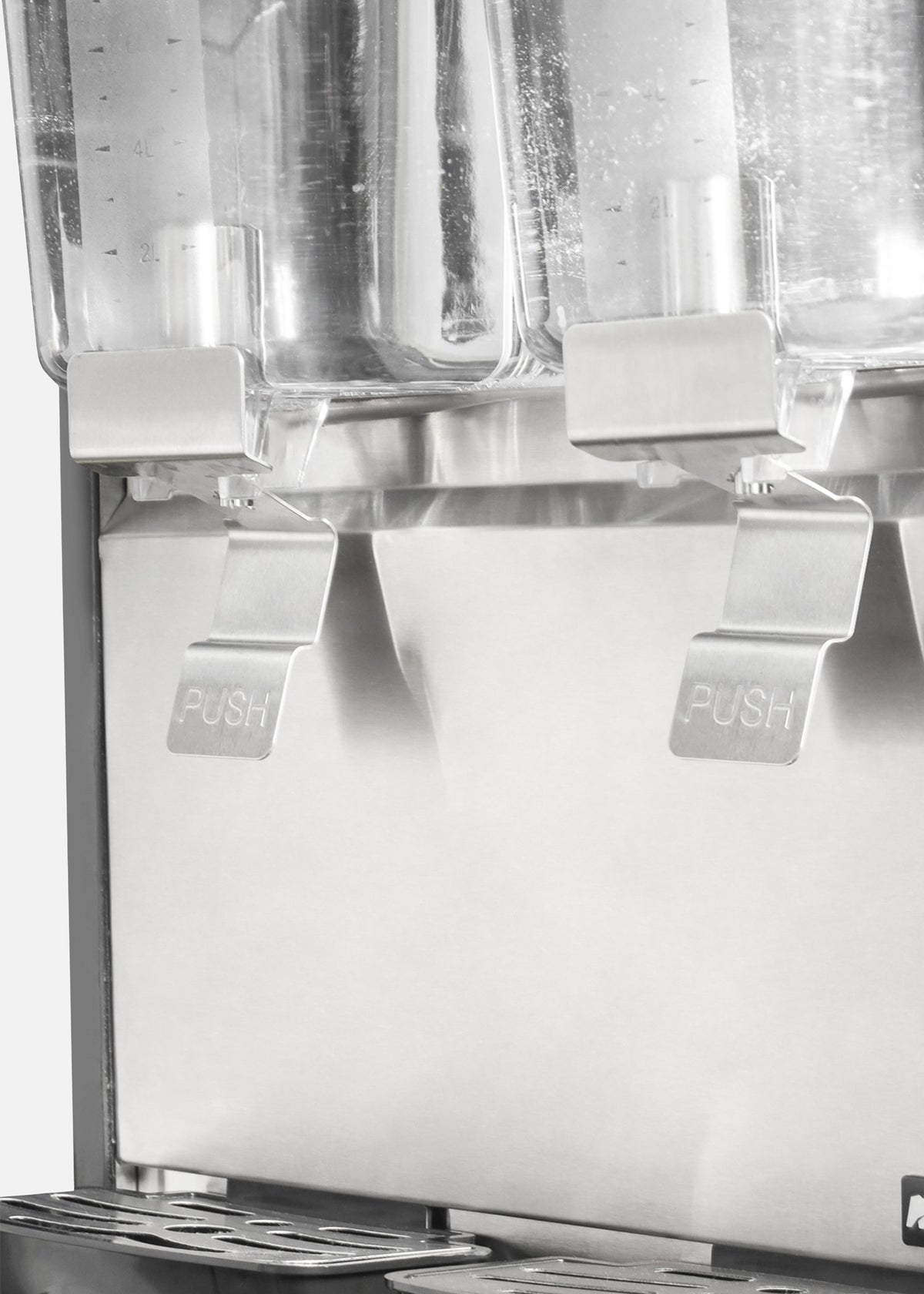 Dispensador de bebidas frías (enfriamiento de 2 °C a 12 °C) de dos tanques de policarbonato grado alimenticio con agitación tipo fuente 18 L por tanque. Rhino DISBEF-2T — imagen de producto
