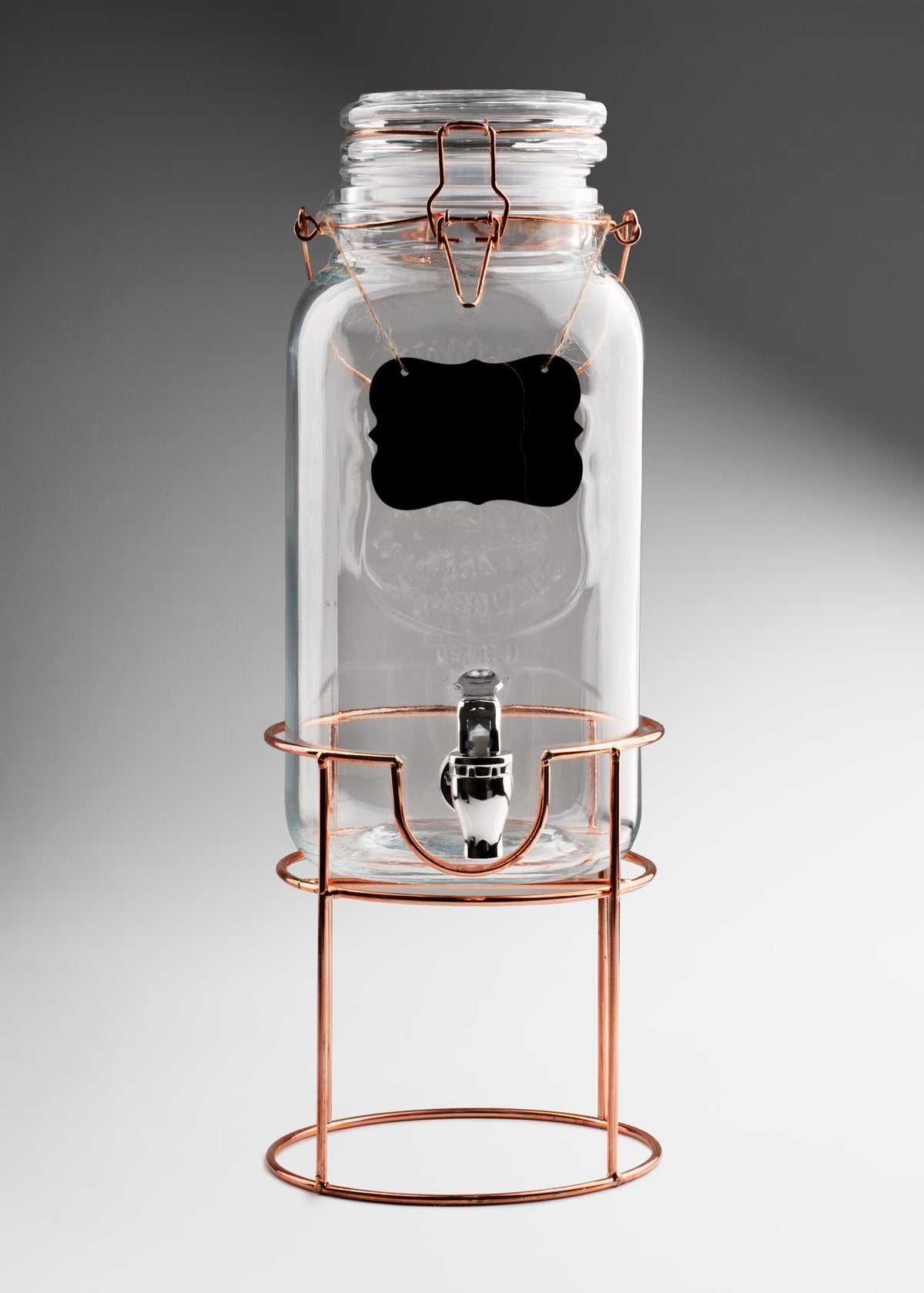 Dispensador para bebidas de vidrio transparente con tapa y base color bronce 4 L — imagen de producto
