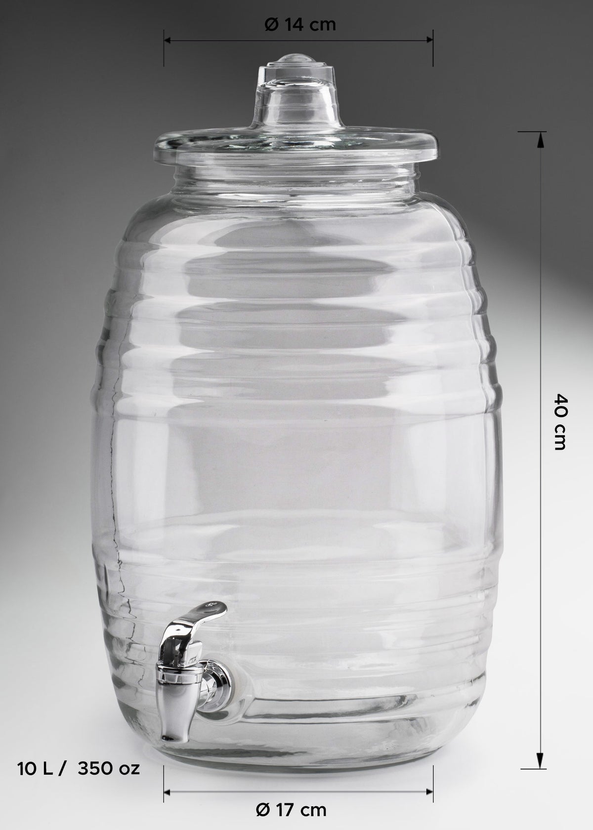 Dispensador de bebidas de vidrio transparente con tapa y llave 10 L — imagen de producto
