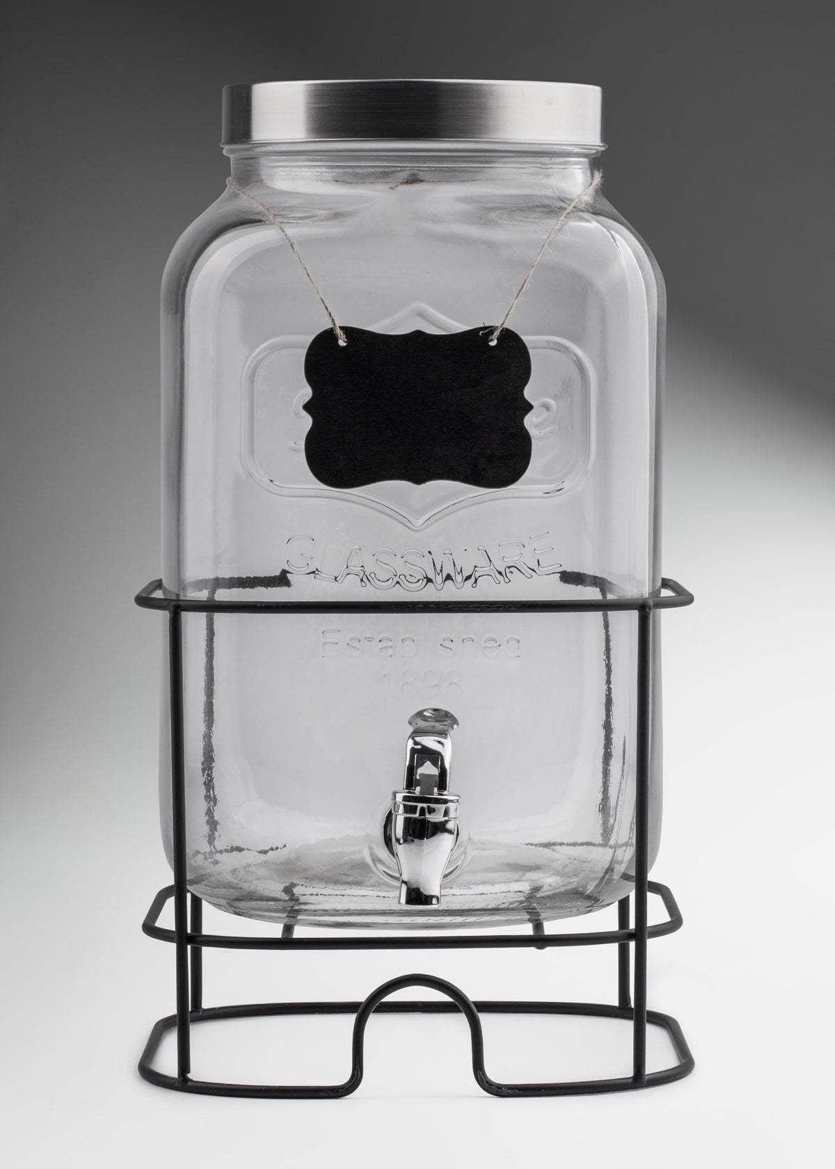 Dispensador de bebidas de vidrio transparente con tapa, llave y base 8 L — imagen de producto