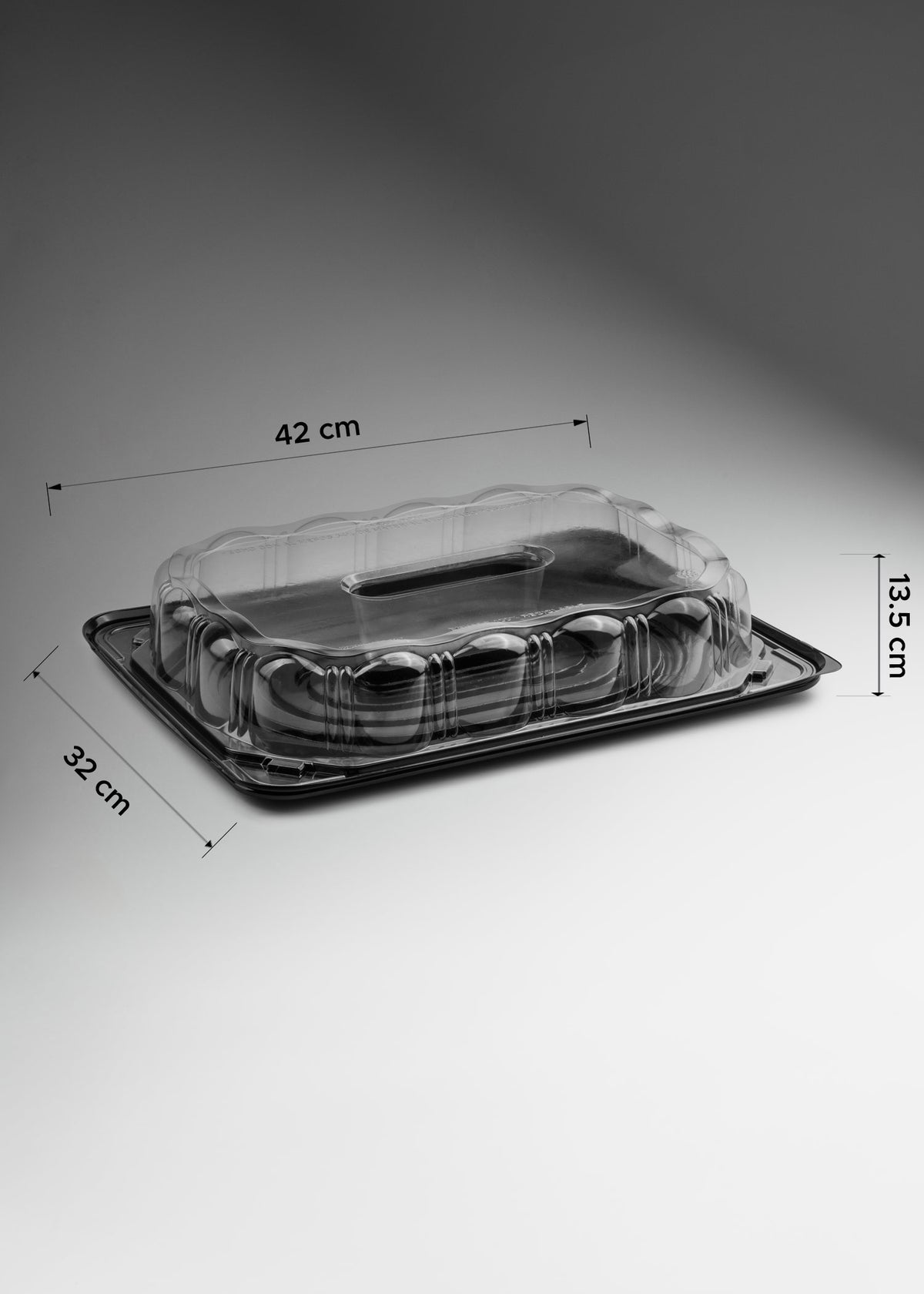 Domo de PET con tapa transparente base negra para rosca de reyes 1/2 kg — imagen de producto