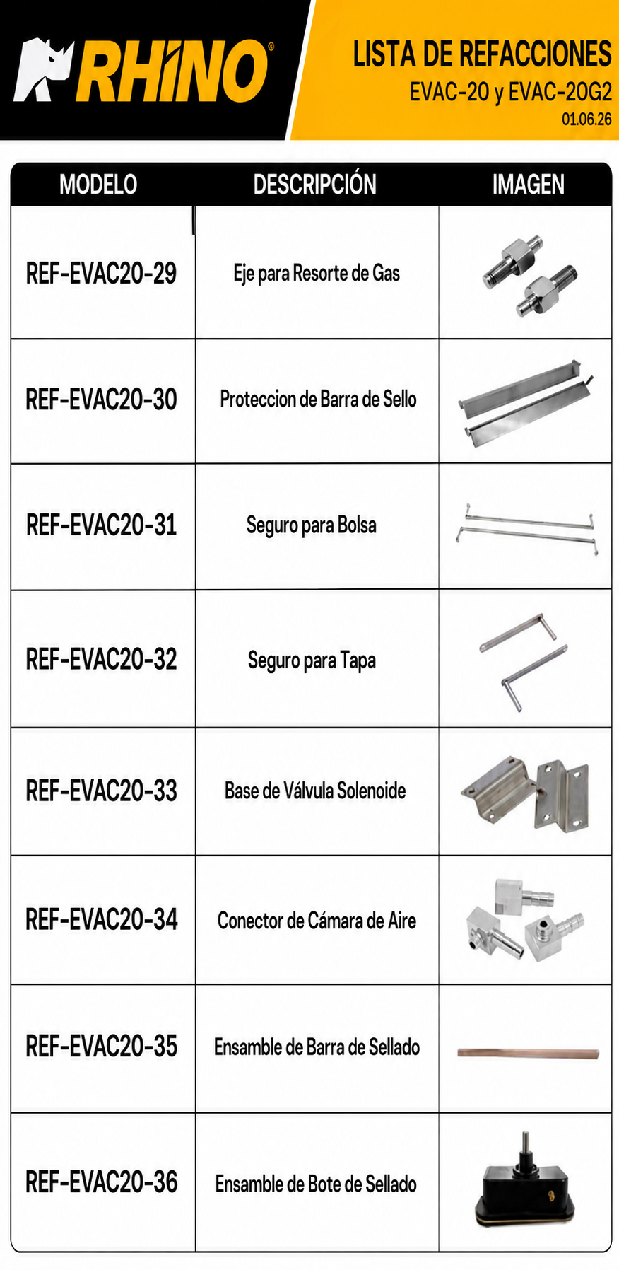 Empacadora al vacío de cámara 45x45x10 cm con capacidad de bomba de 20 m³/h con doble barra de sellado 41 cm gabinete de acero inoxidable grado alimenticio. Rhino EVAC-20 — imagen de producto