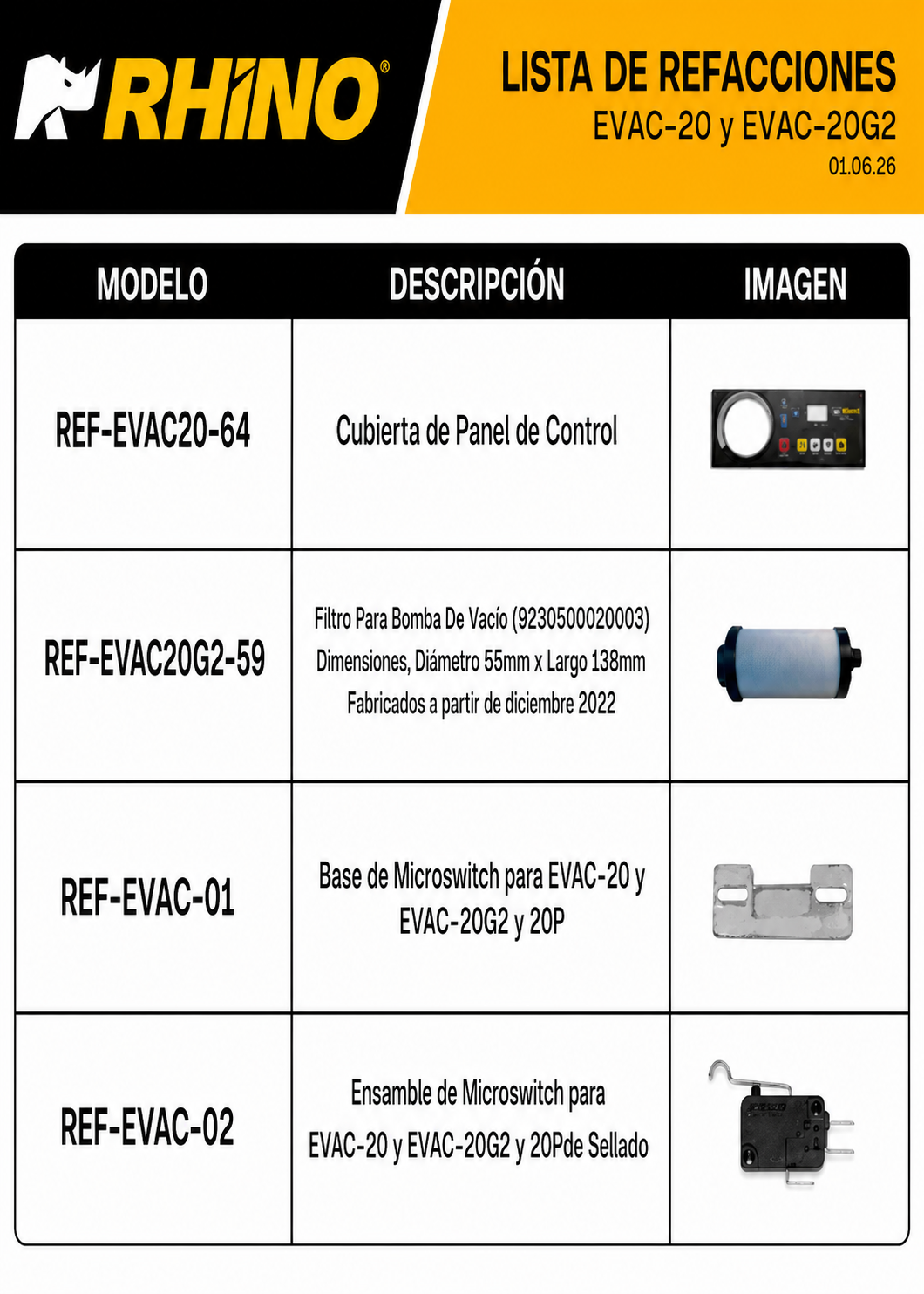 Empacadora al vacío de cámara 45x45x10 cm con capacidad de bomba de 20 m³/h con doble barra de sellado 41 cm gabinete de acero inoxidable grado alimenticio. Rhino EVAC-20 — imagen de producto