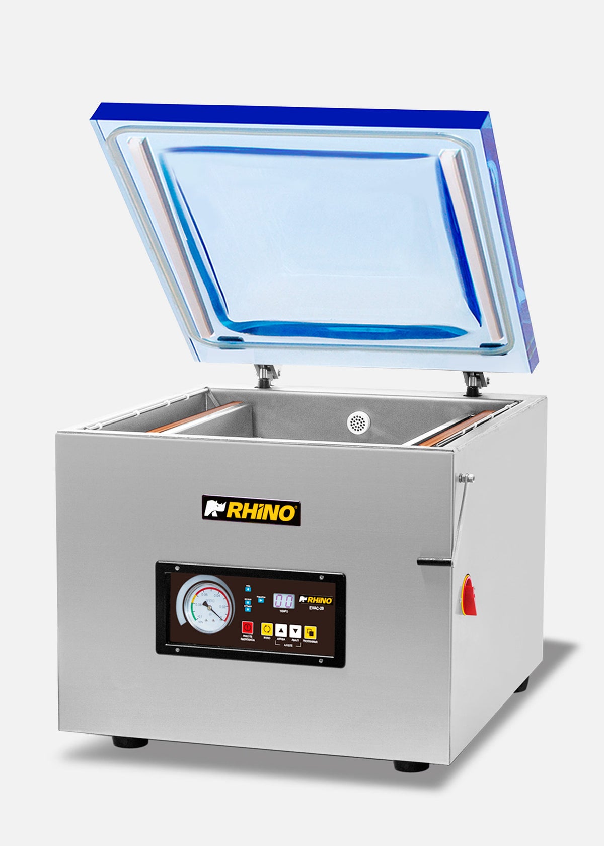 Empacadora al vacío de cámara 45x45x10 cm con capacidad de bomba de 20 m³/h con doble barra de sellado 41 cm gabinete de acero inoxidable grado alimenticio. Rhino EVAC-20 — imagen de producto image