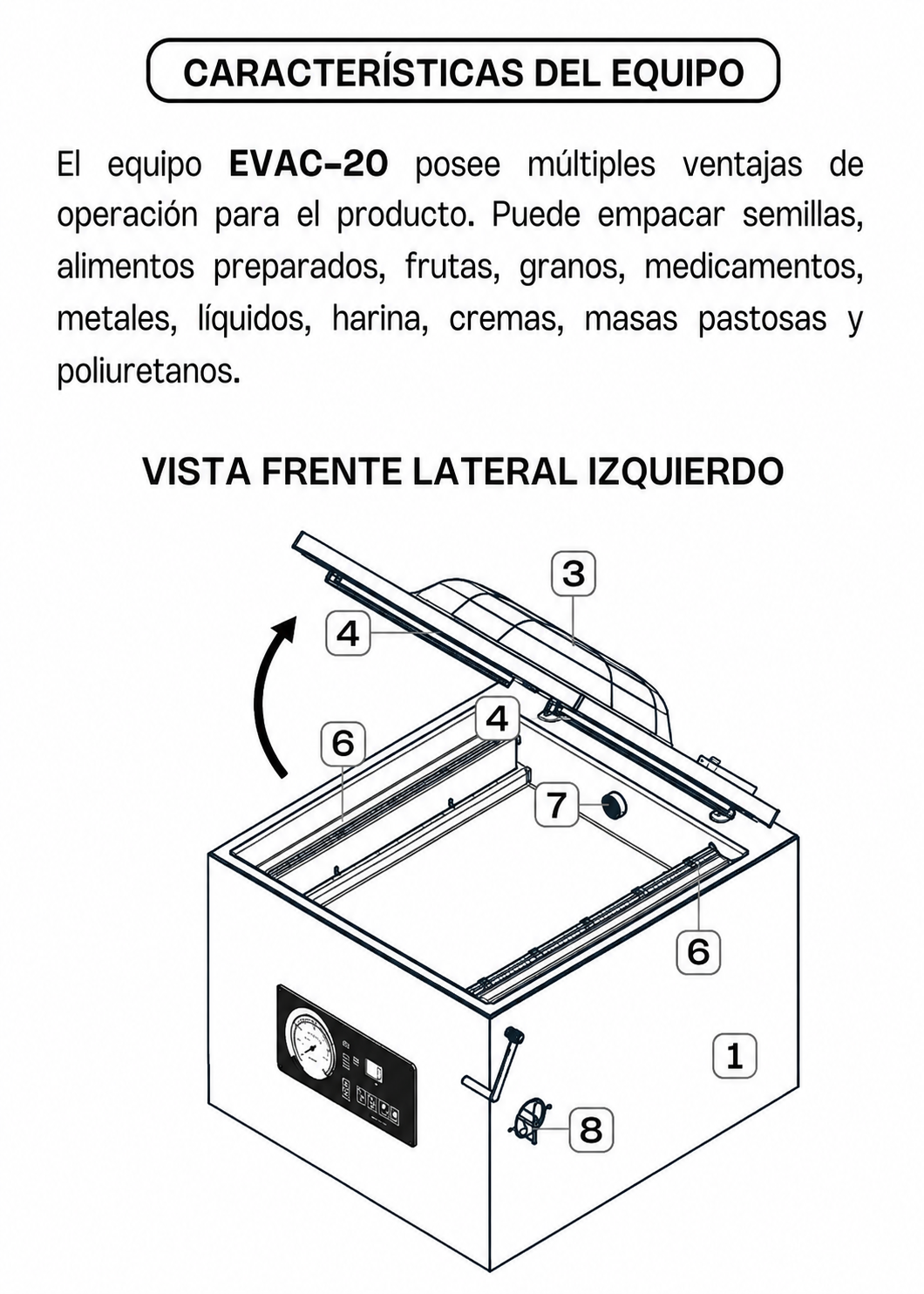 Empacadora al vacío de cámara 45x45x10 cm con capacidad de bomba de 20 m³/h con doble barra de sellado 41 cm gabinete de acero inoxidable grado alimenticio. Rhino EVAC-20 — imagen de producto