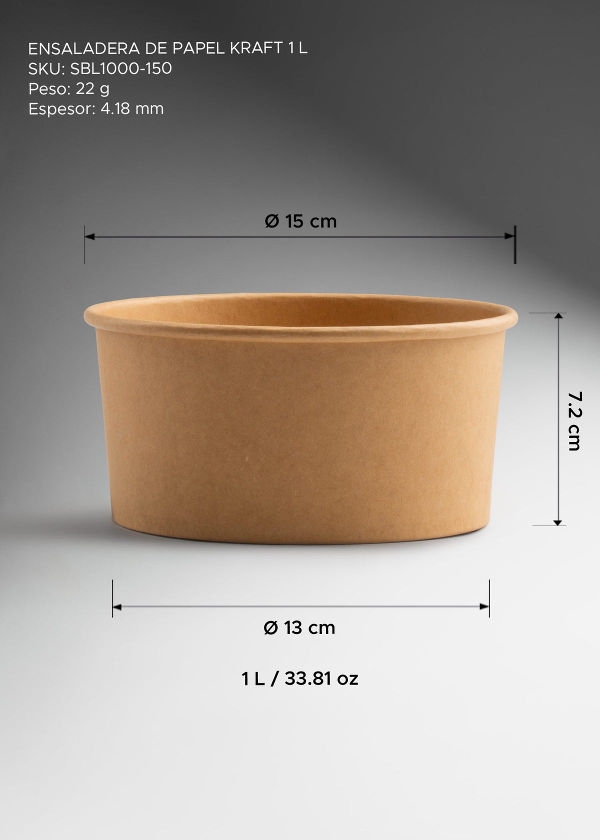 Contenedor kraft de 1 L para ensaladas y pokes