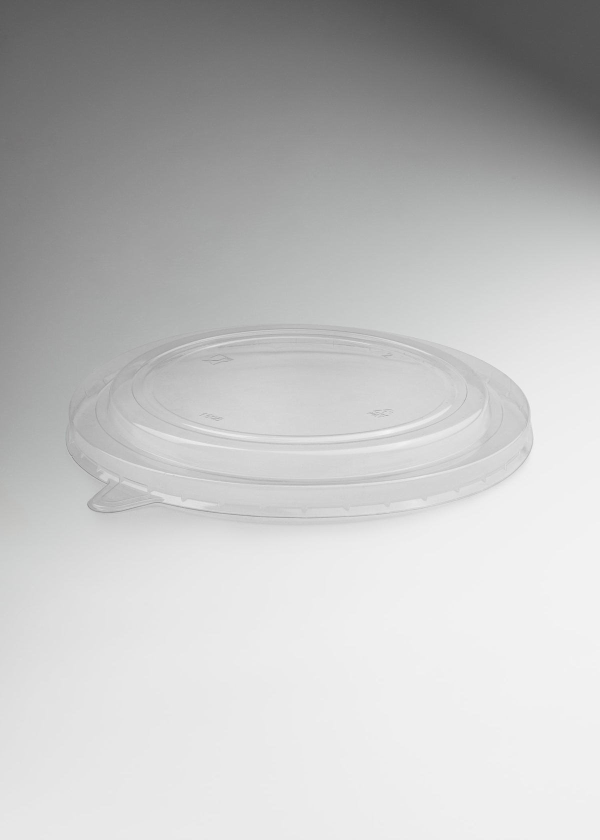 Vista superior de tapa PET circular para ensaladera