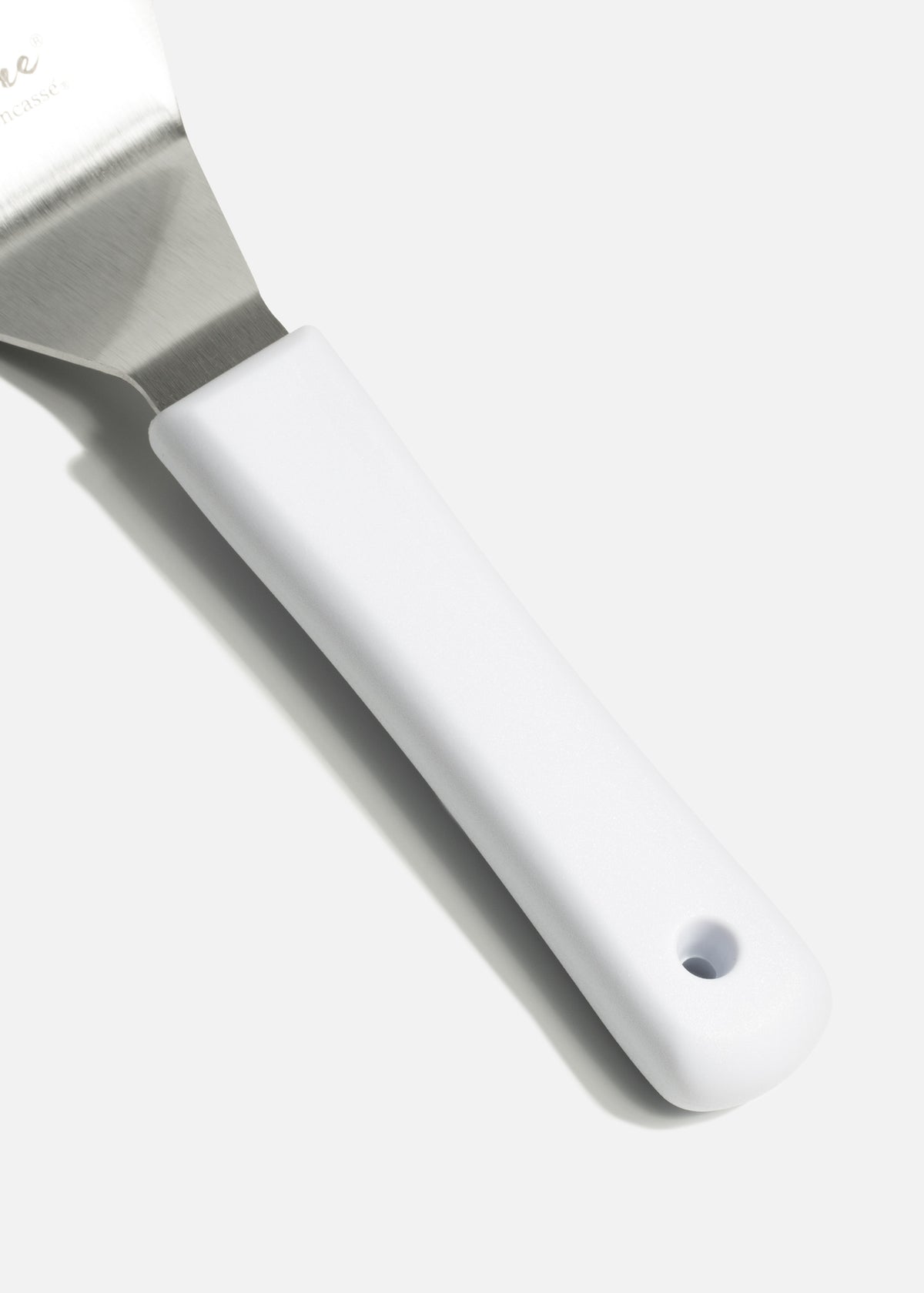Espátula de cocina rectangular de acero inoxidable con mango de nylon blanco 16x7 cm. Premium — imagen de producto