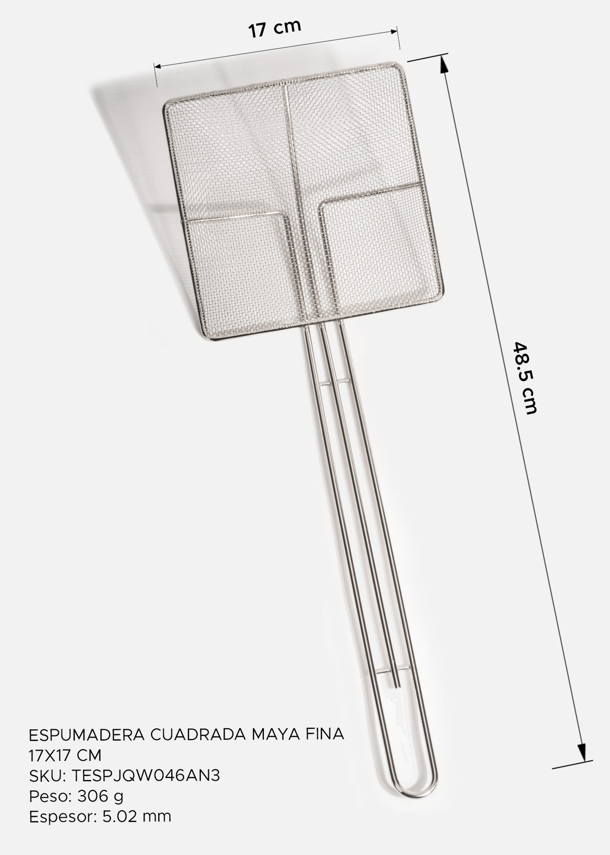 Espumadera cuadrada y colador profesional malla fina de acero inoxidable plata 48.5x17cm — imagen de producto