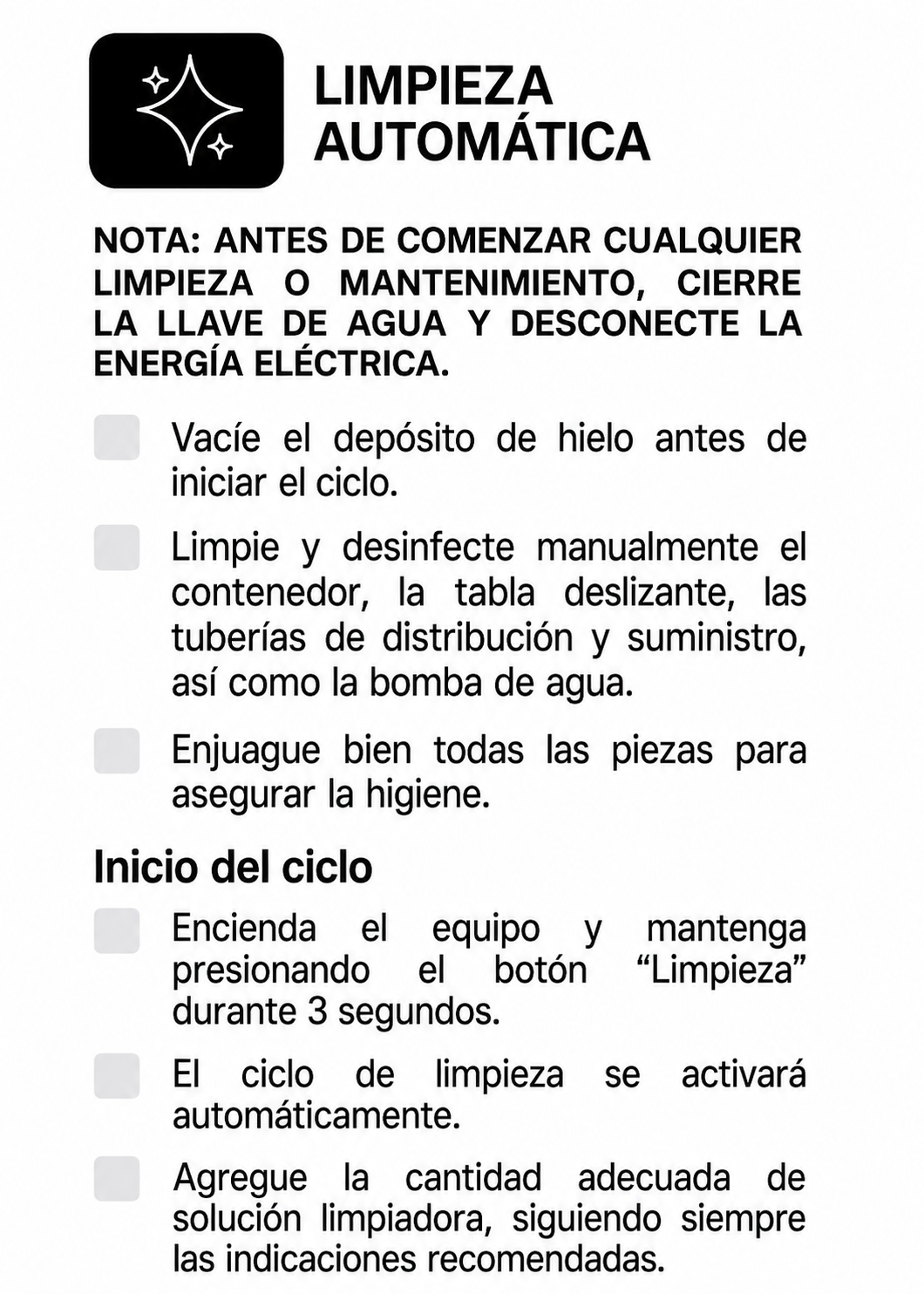 Fabrica industrial de hielo en cubo, producción de 230 kg por 24 hrs. , con deposito de 200 kg. Altura 174.5 cm, ancho 76 cm, largo 86 cm. Cubo de hielo de 2.2 cm. Rhino FAHIEL-230 — imagen de producto