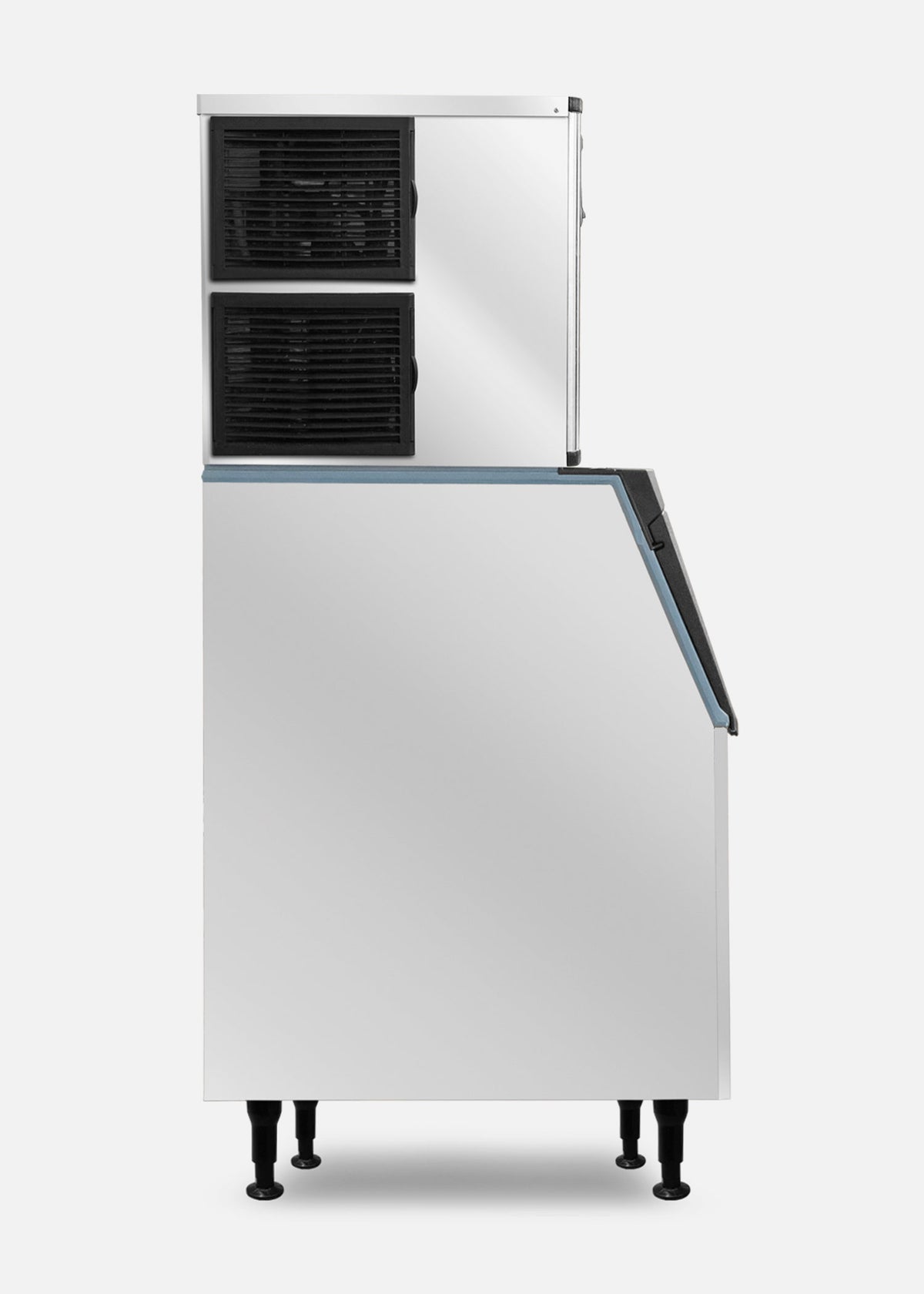 Fabrica industrial de hielo en cubo, producción de 230 kg por 24 hrs. , con deposito de 200 kg. Altura 174.5 cm, ancho 76 cm, largo 86 cm. Cubo de hielo de 2.2 cm. Rhino FAHIEL-230 — imagen de producto