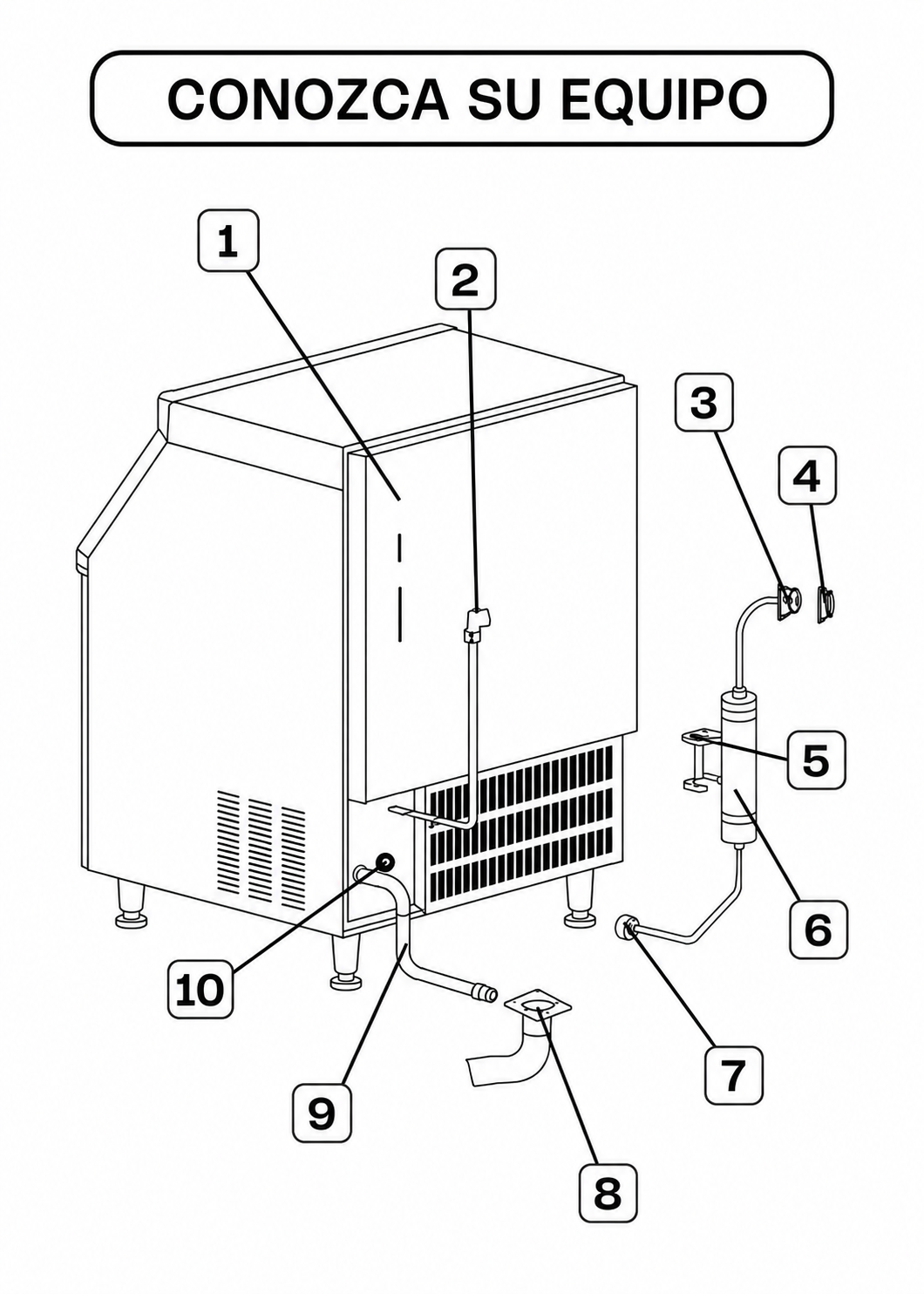 Fabrica de hielo en cubo multifuncional 36 kg por 24 hrs. , con deposito de 15 kg. Largo 86 cm, ancho 56 cm, alto 175 cm. Cubo de hielo de 2.2 cm. Rhino FAHIEL-40 — imagen de producto
