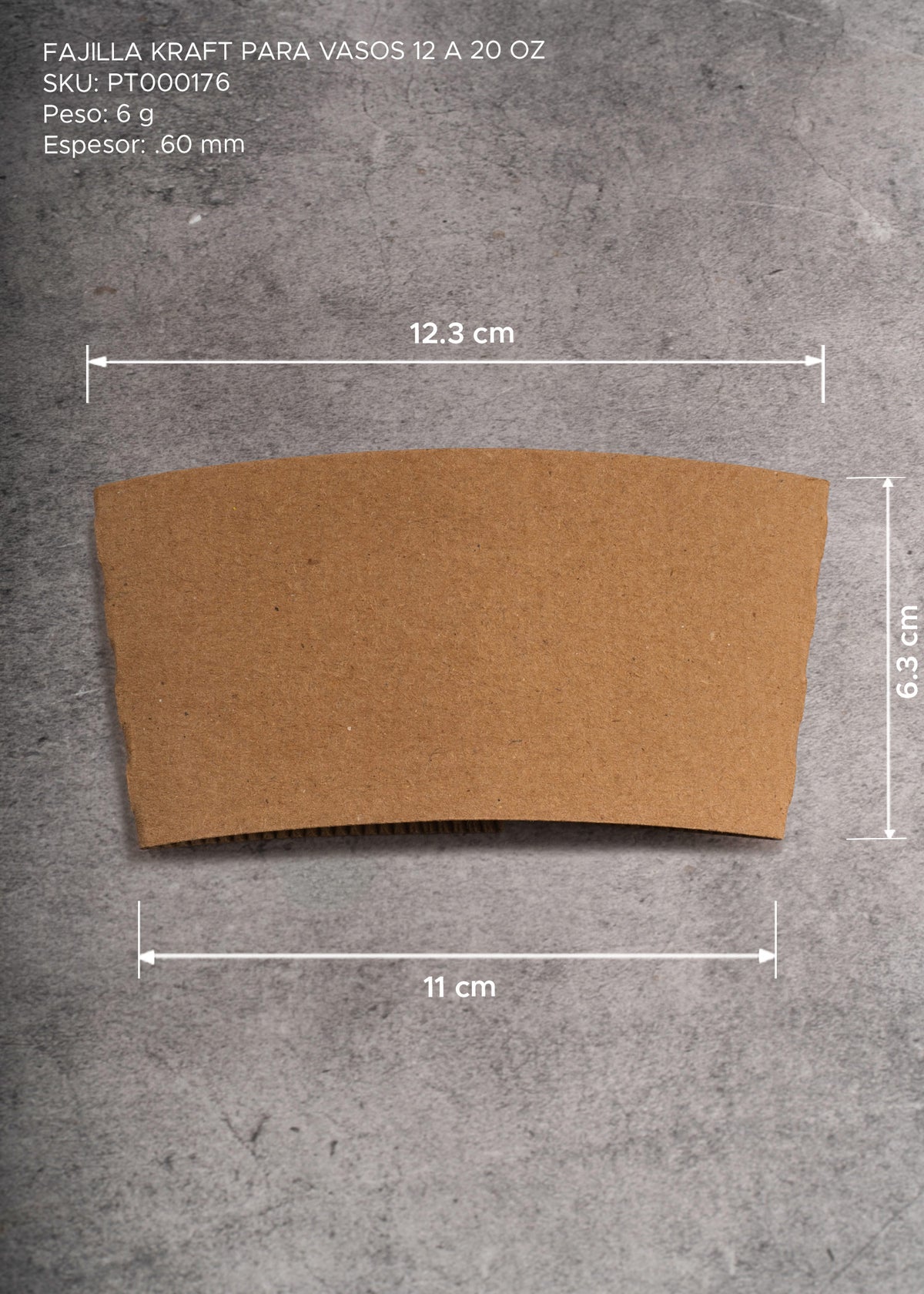 Fajilla para vaso de papel kraft café bebida caliente o fría delivery de 12 a 20 oz. Alto 6.3 cm, ancho 12.3 cm — imagen de producto