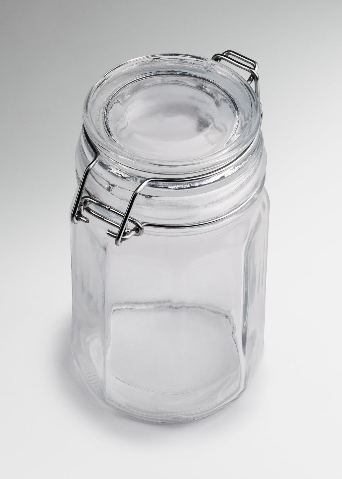 Frasco hexagonal especiero de vidrio hermético con tapa clip Brocalito 250 ml — imagen de producto
