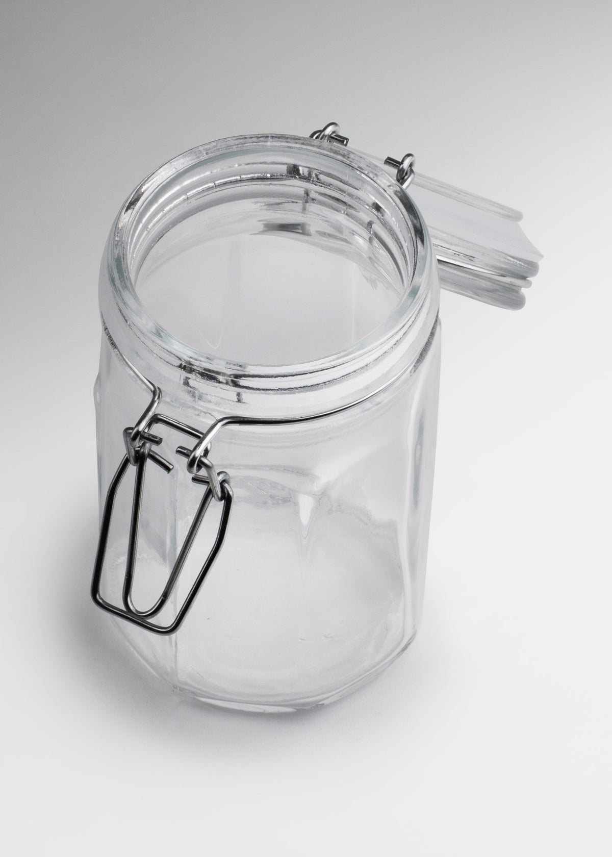 Frasco hexagonal especiero de vidrio hermético con tapa clip Brocalito 250 ml — imagen de producto