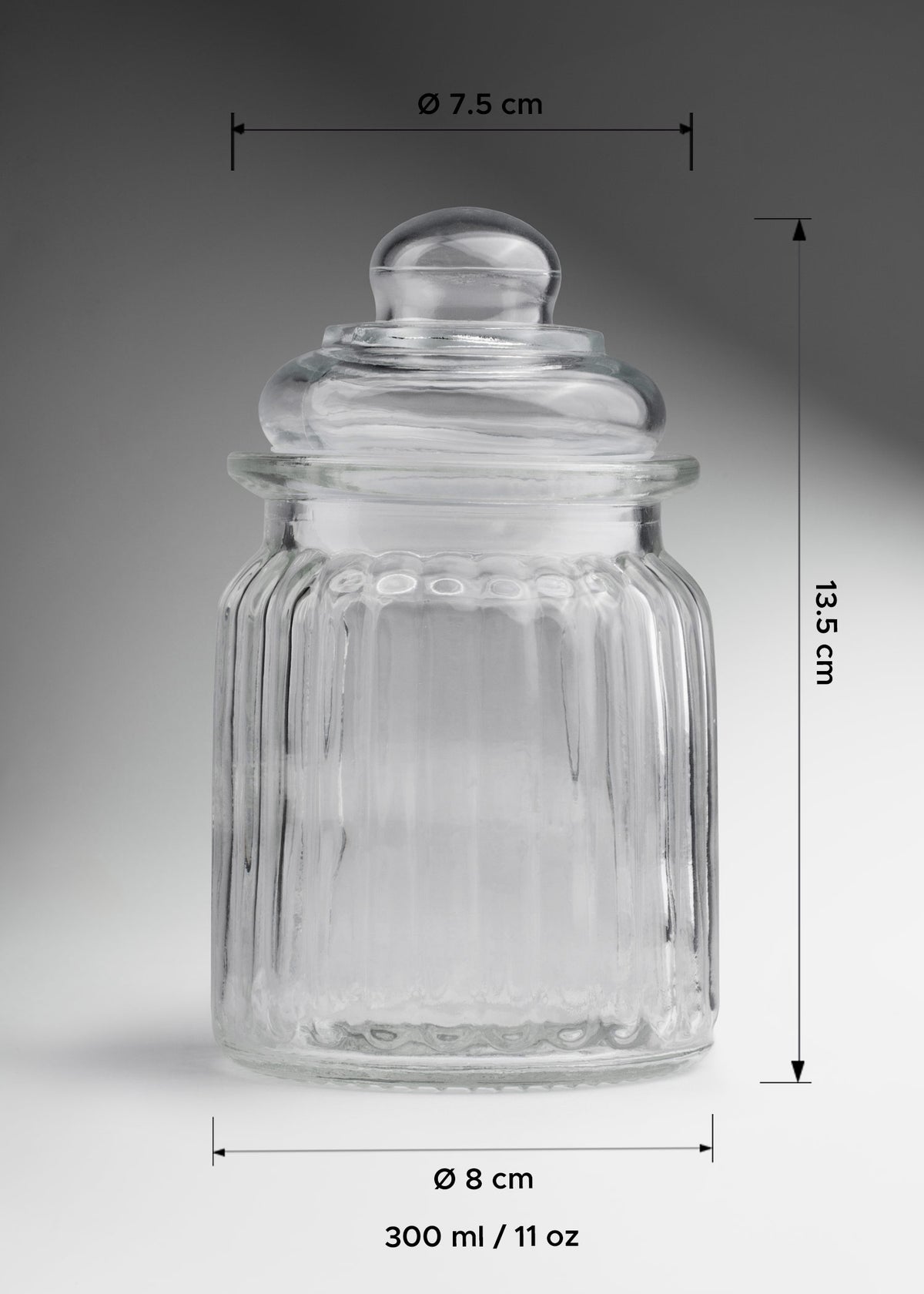 Frasco de vidrio estriado con tapa hermética para vela 300 y 650 ml — imagen de producto