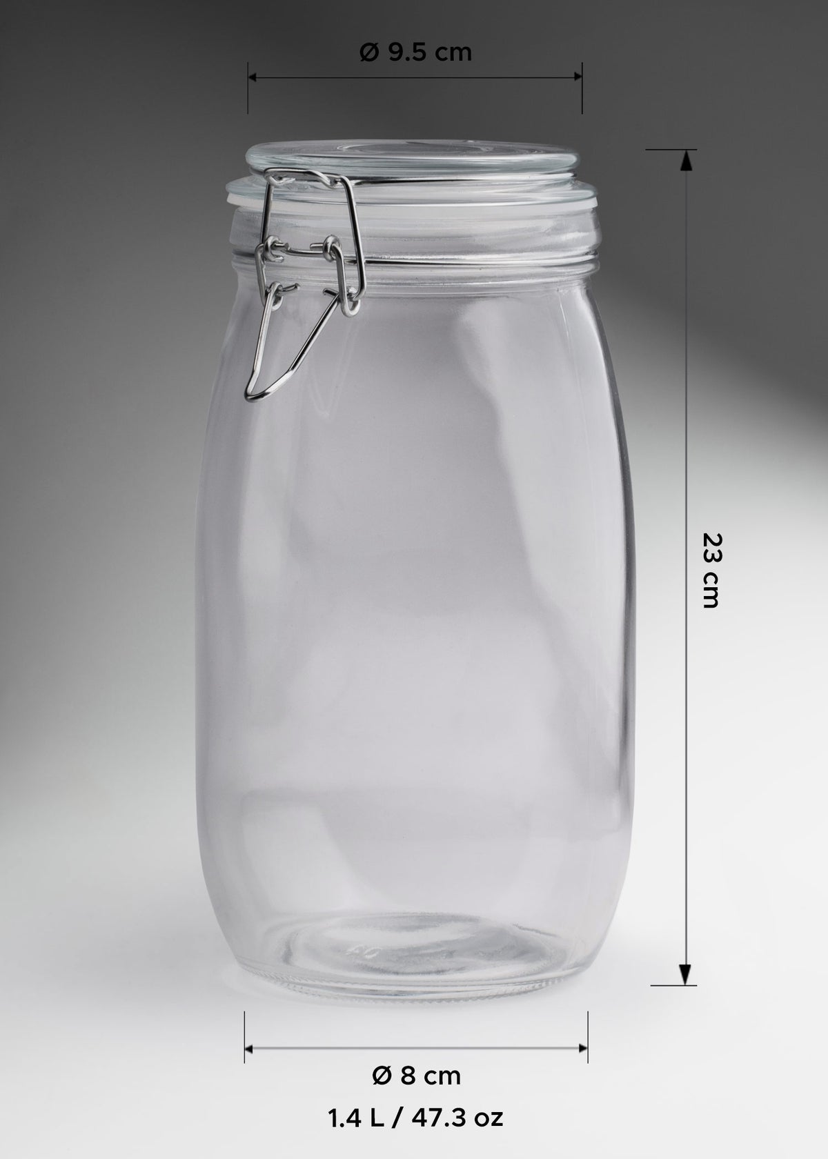 Frascos cilindro especieros de vidrio herméticos con tapa clip de 200 ml a 2.2 L — imagen de producto