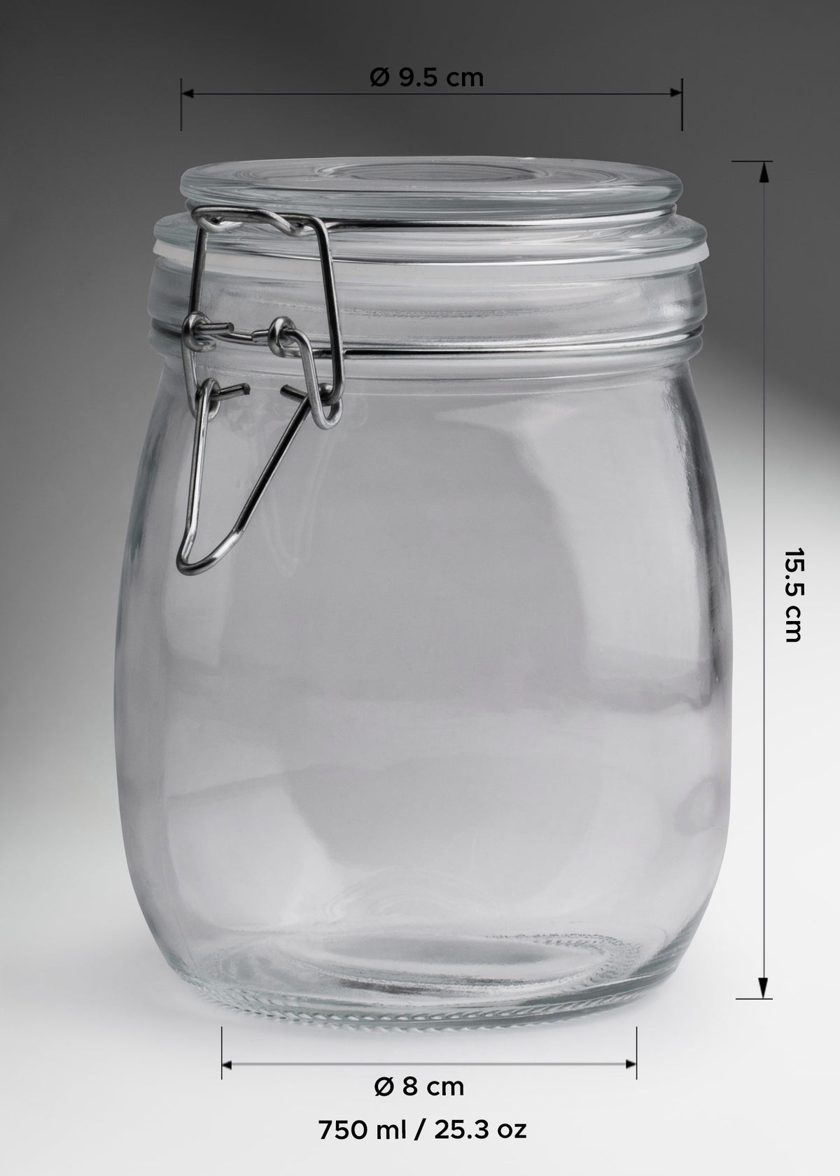 Frascos cilindro especieros de vidrio herméticos con tapa clip de 200 ml a 2.2 L — imagen de producto