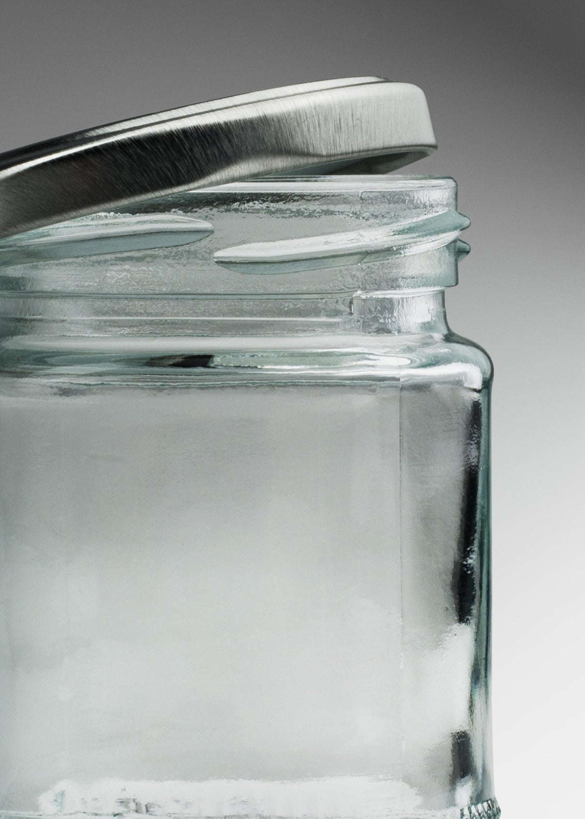 Frascos cilindro de vidrio transparente con tapa plateada de 50 a 500 ml — imagen de producto