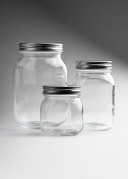 Frascos de vidrio transparente con tapa plata 150, 300, 500 ml y 1 L — imagen de producto