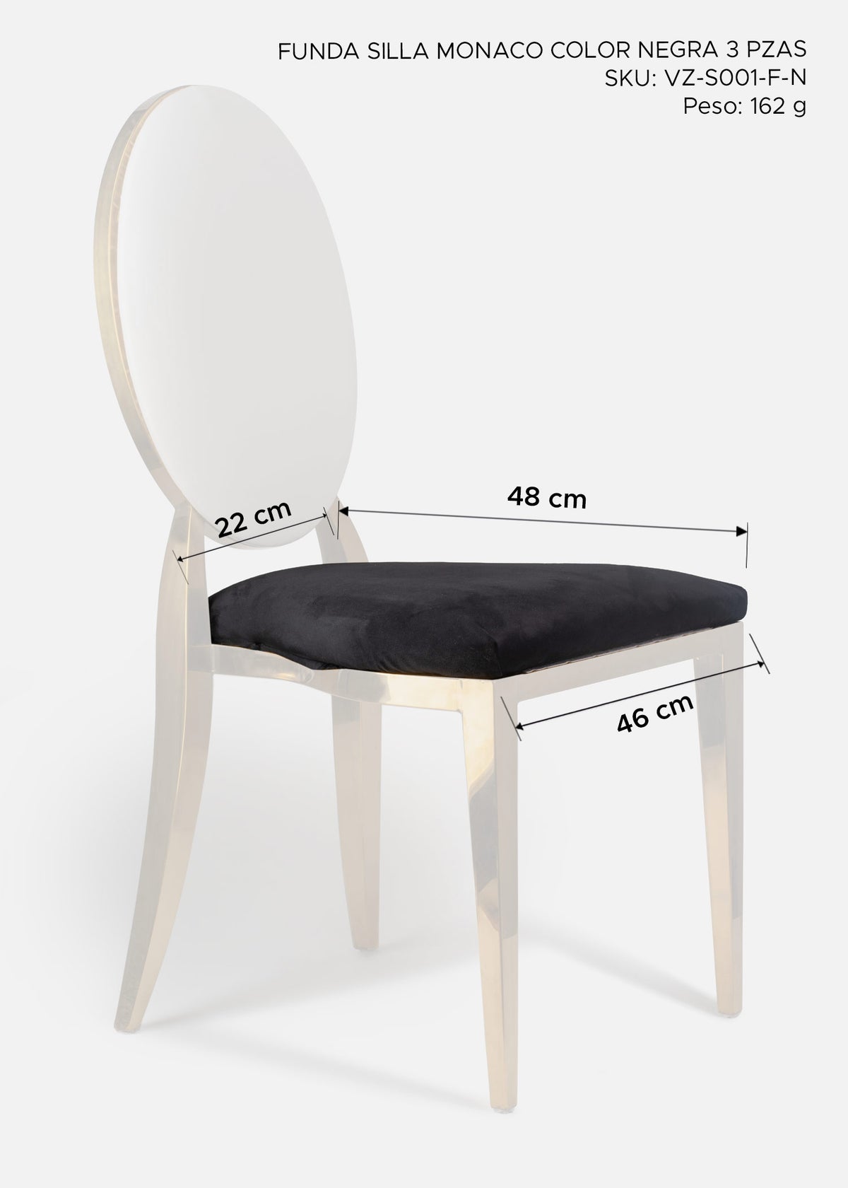Funda elegante para asiento de terciopelo negro para silla Monaco — imagen de producto