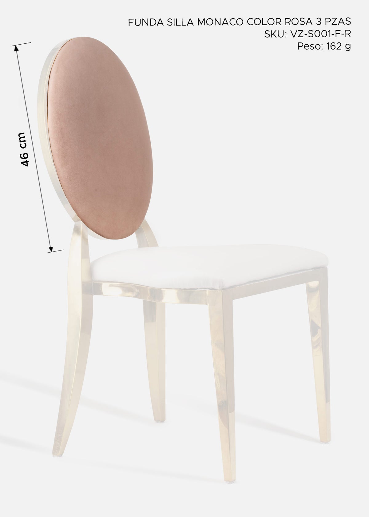 Funda elegante para respaldo de terciopelo rosa para silla Monaco — imagen de producto