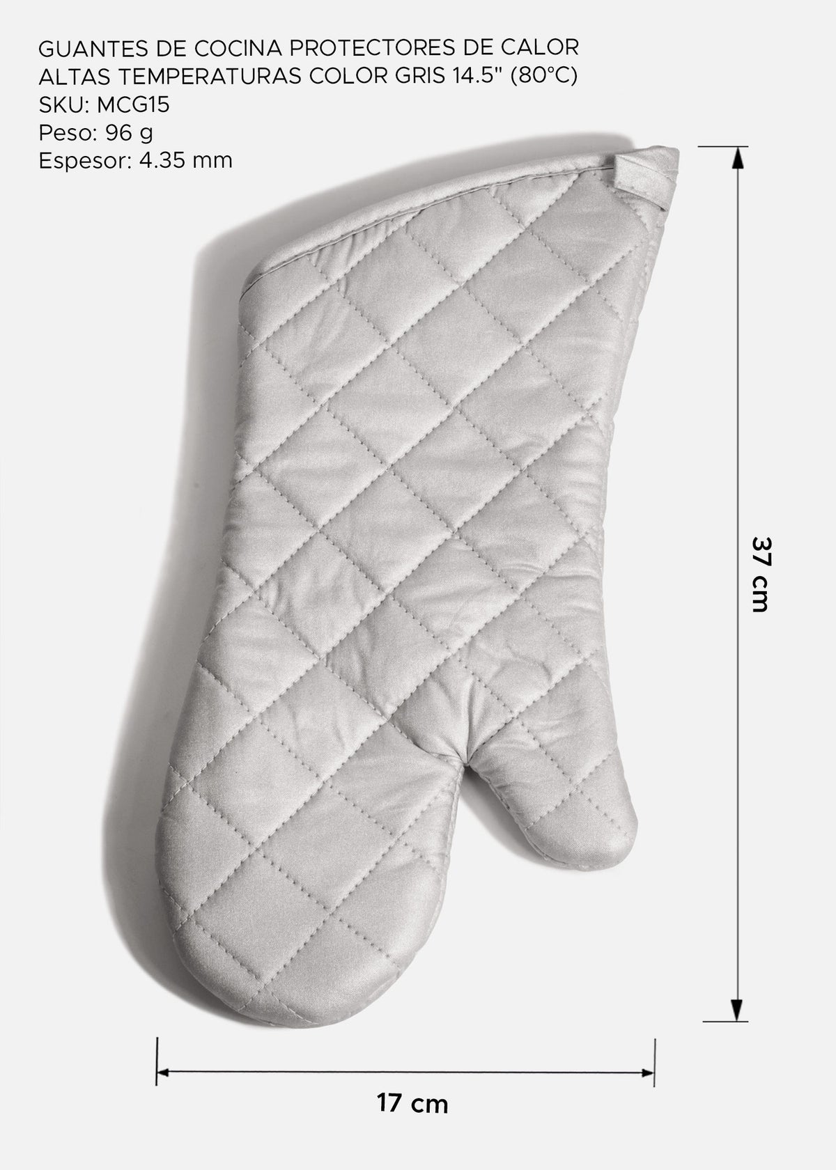 Guantes de uso profesional para cocina térmicos protectores resistentes al calor hasta 80° C de tela gris para cocina 14.5" — imagen de producto