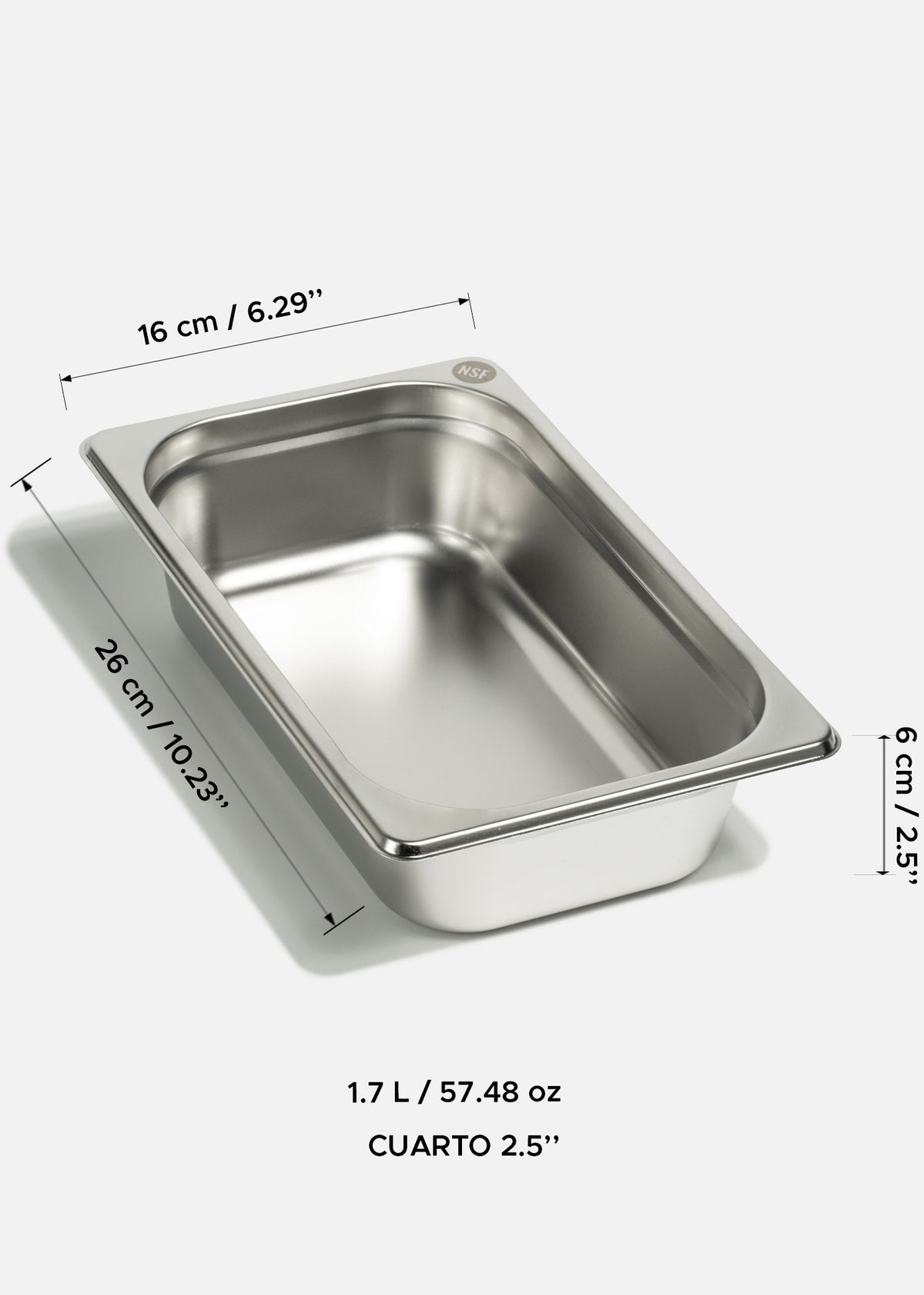 Inserto cuarto de acero inoxidable NSF profundidad 2.5", 4" y 6". Premium — imagen de producto