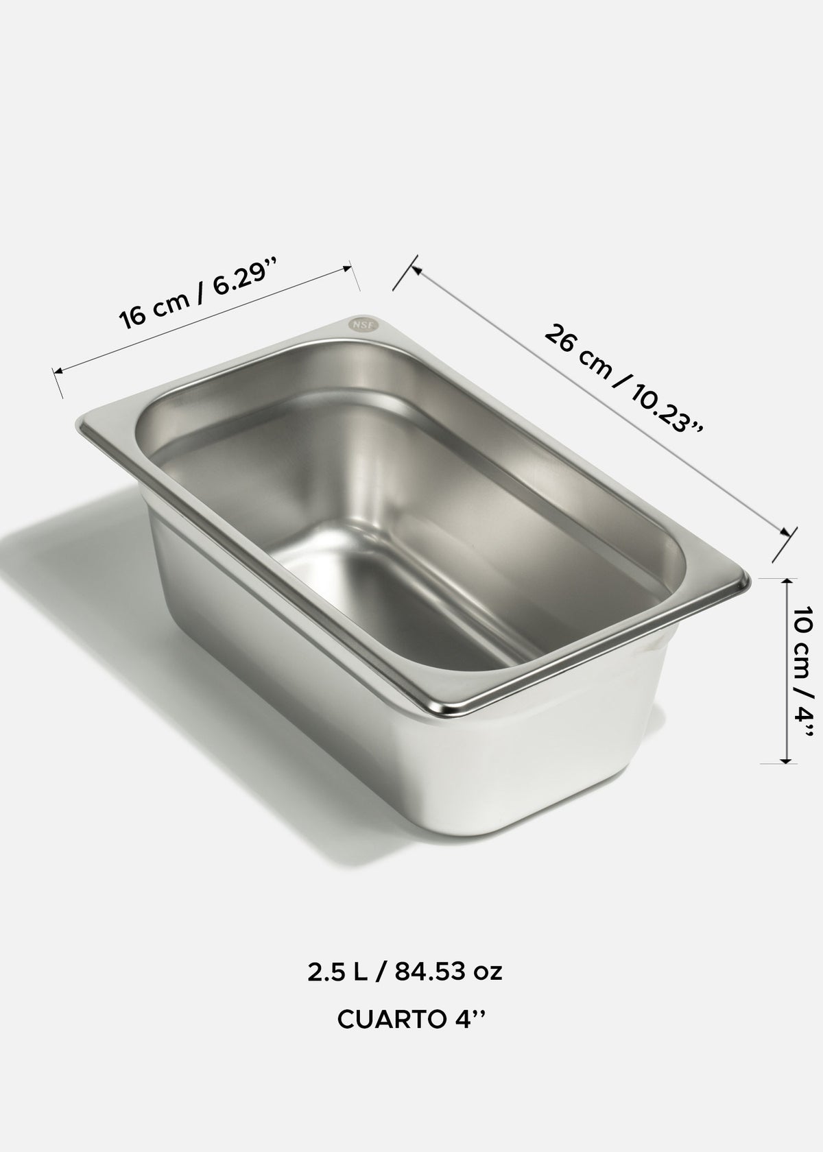 Inserto cuarto de acero inoxidable NSF profundidad 2.5", 4" y 6". Premium — imagen de producto
