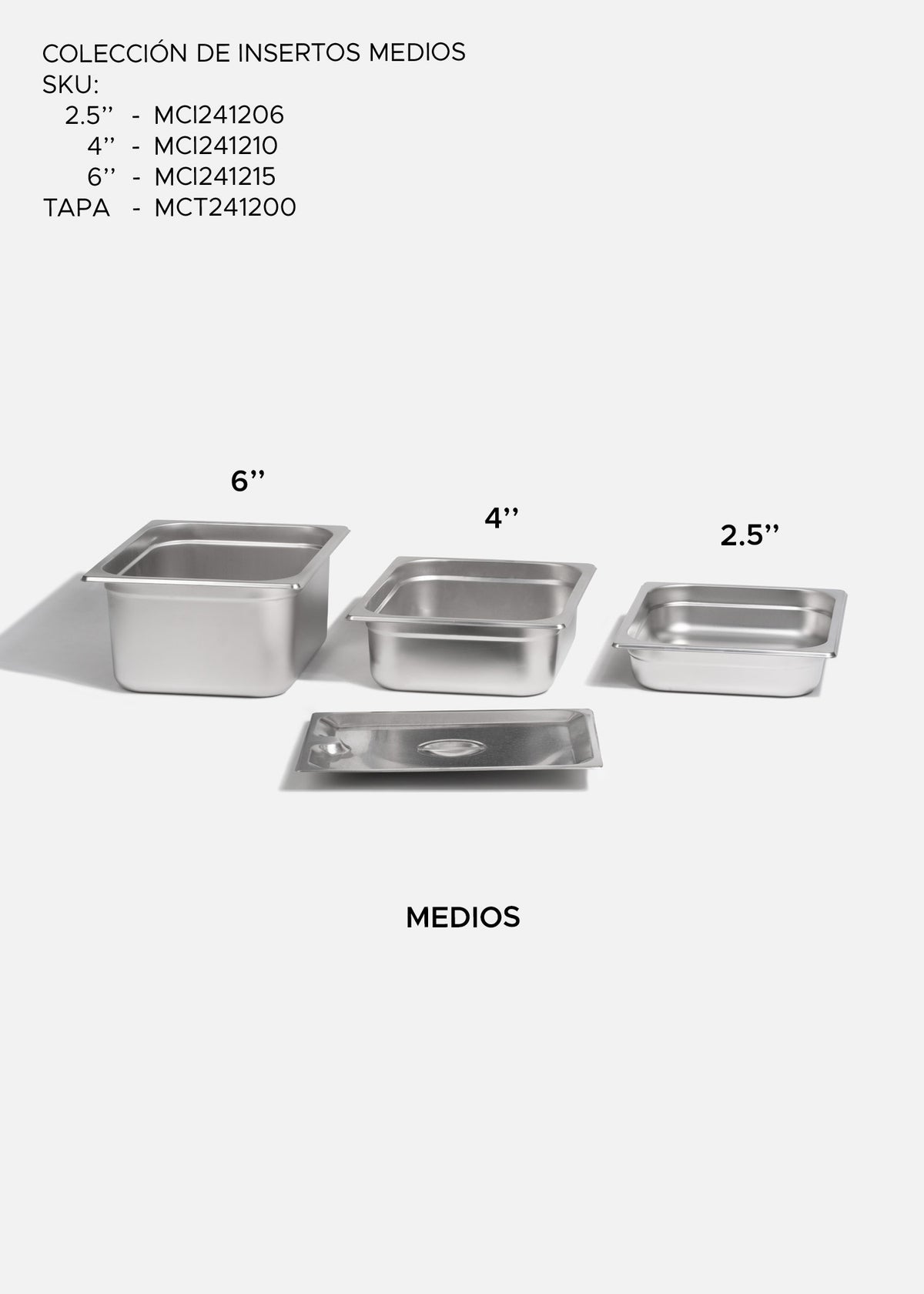 Inserto medio de acero inoxidable profundidad 2.5", 4" y 6" — imagen de producto