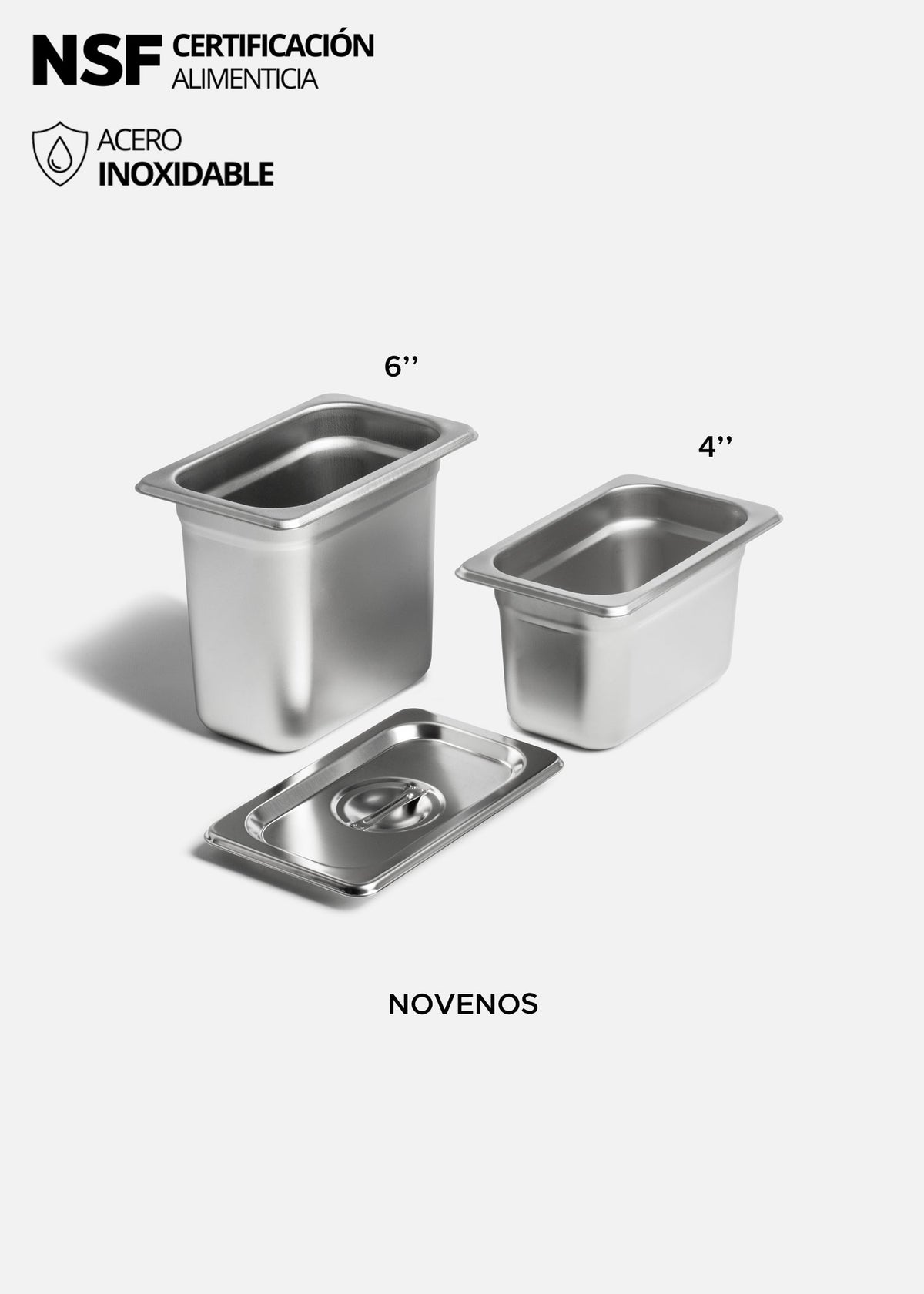 Inserto noveno de acero inoxidable quirúrgico NSF plata profundidad 4" / 10 cm 6"/ 15 cm. Premium — imagen de producto