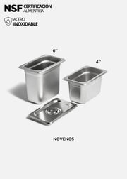 Inserto noveno de acero inoxidable quirúrgico NSF plata profundidad 4" / 10 cm 6"/ 15 cm. Premium — imagen de producto